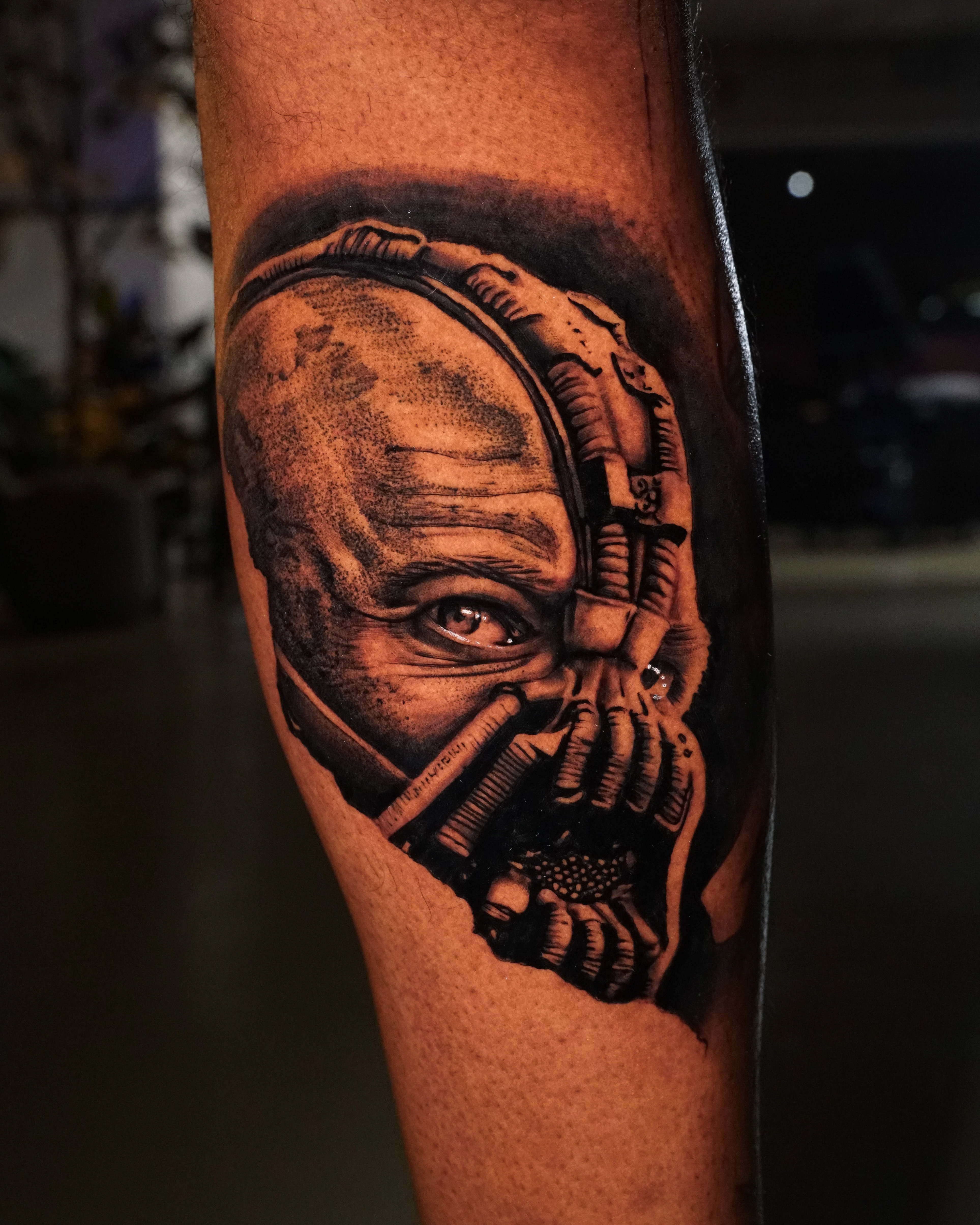 Black & Grey + Realism bane tattoo on Calf by TATMANERC on TattMe