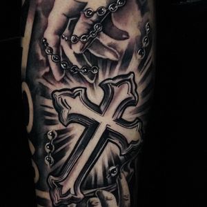 Surrealism + Black & Grey cross tattoo on Calf by TATMANERC on TattMe