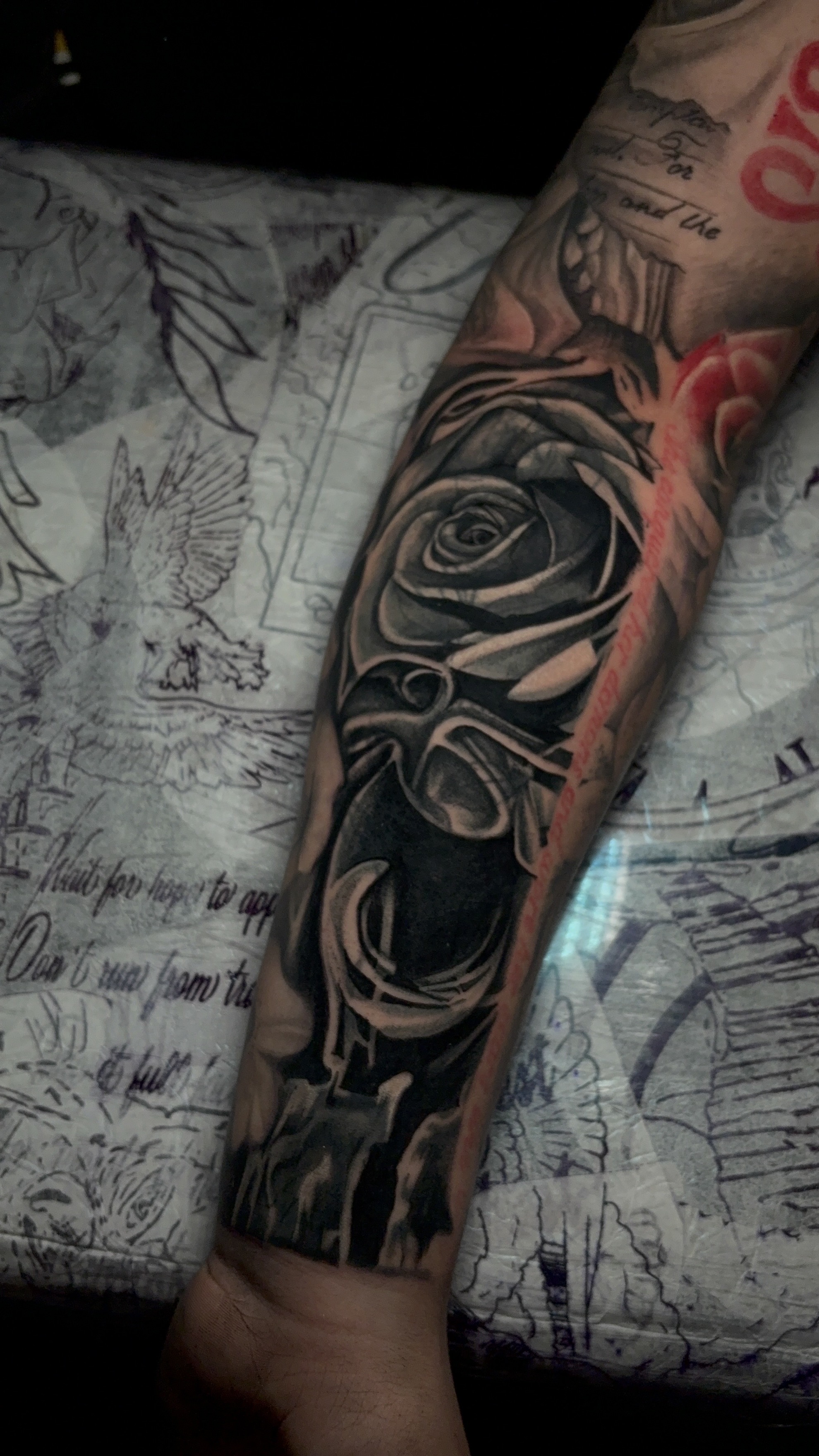 Cover-Ups + Black & Grey rose tattoo on Forearm by TATMANERC on TattMe