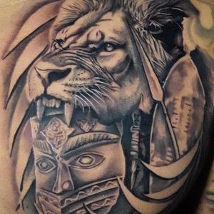 Realism + Surrealism lion tattoo on Chest by TATMANERC on TattMe