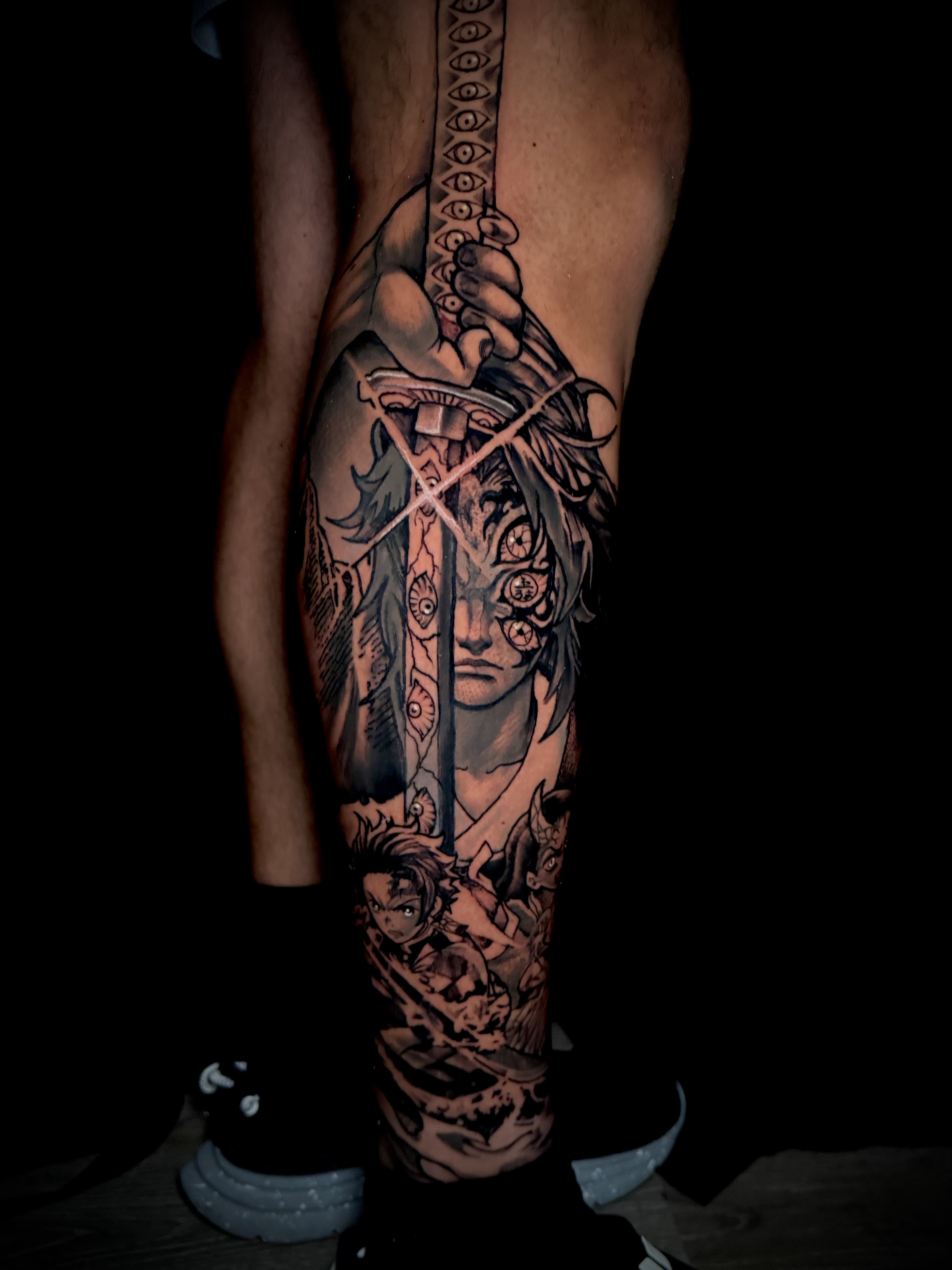 Anime + Black & Grey anime tattoo on Calf by DTXIII on TattMe