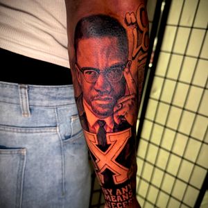 Realism + Portrait malcolm x tattoo on Forearm by DTXIII on TattMe