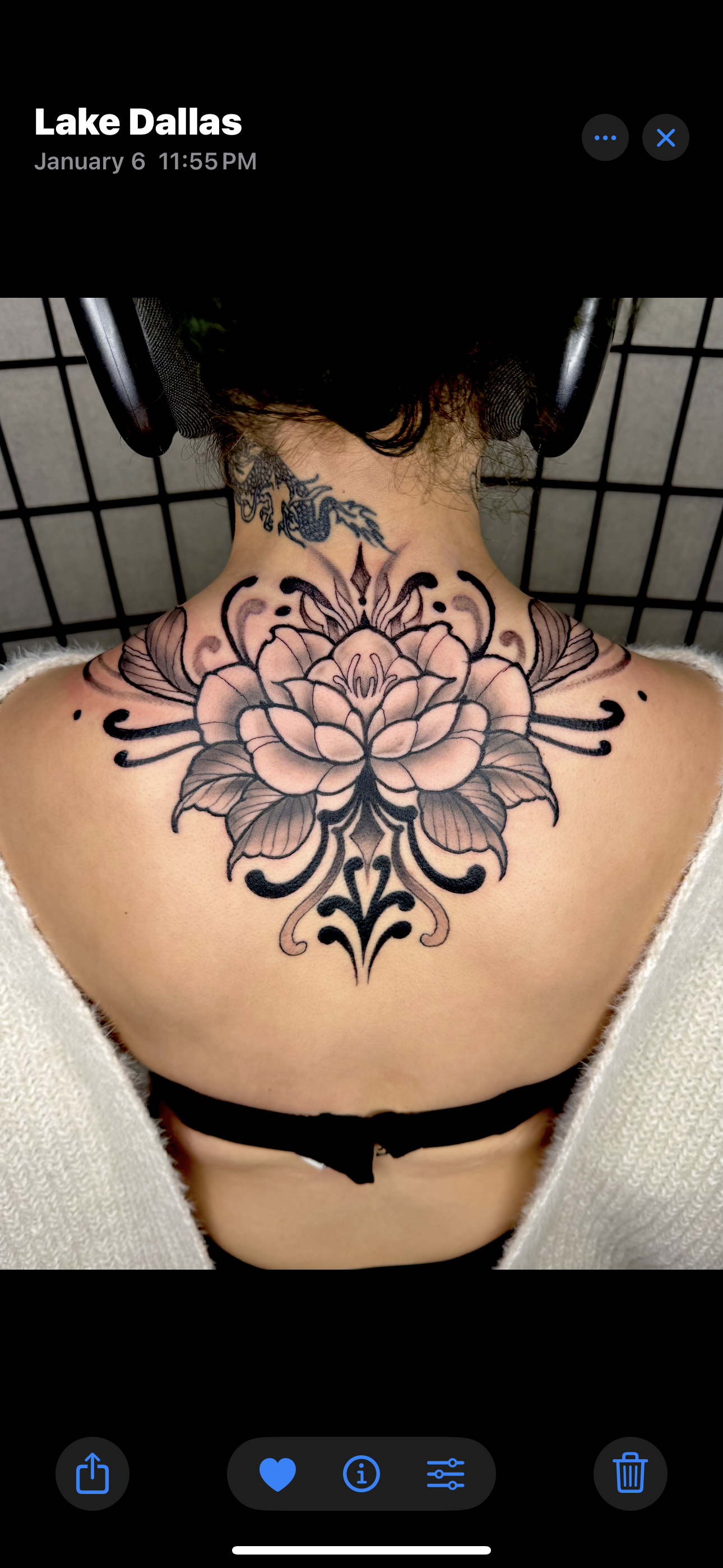 Black & Grey + Floral flower tattoo on Upper Back by DTXIII on TattMe