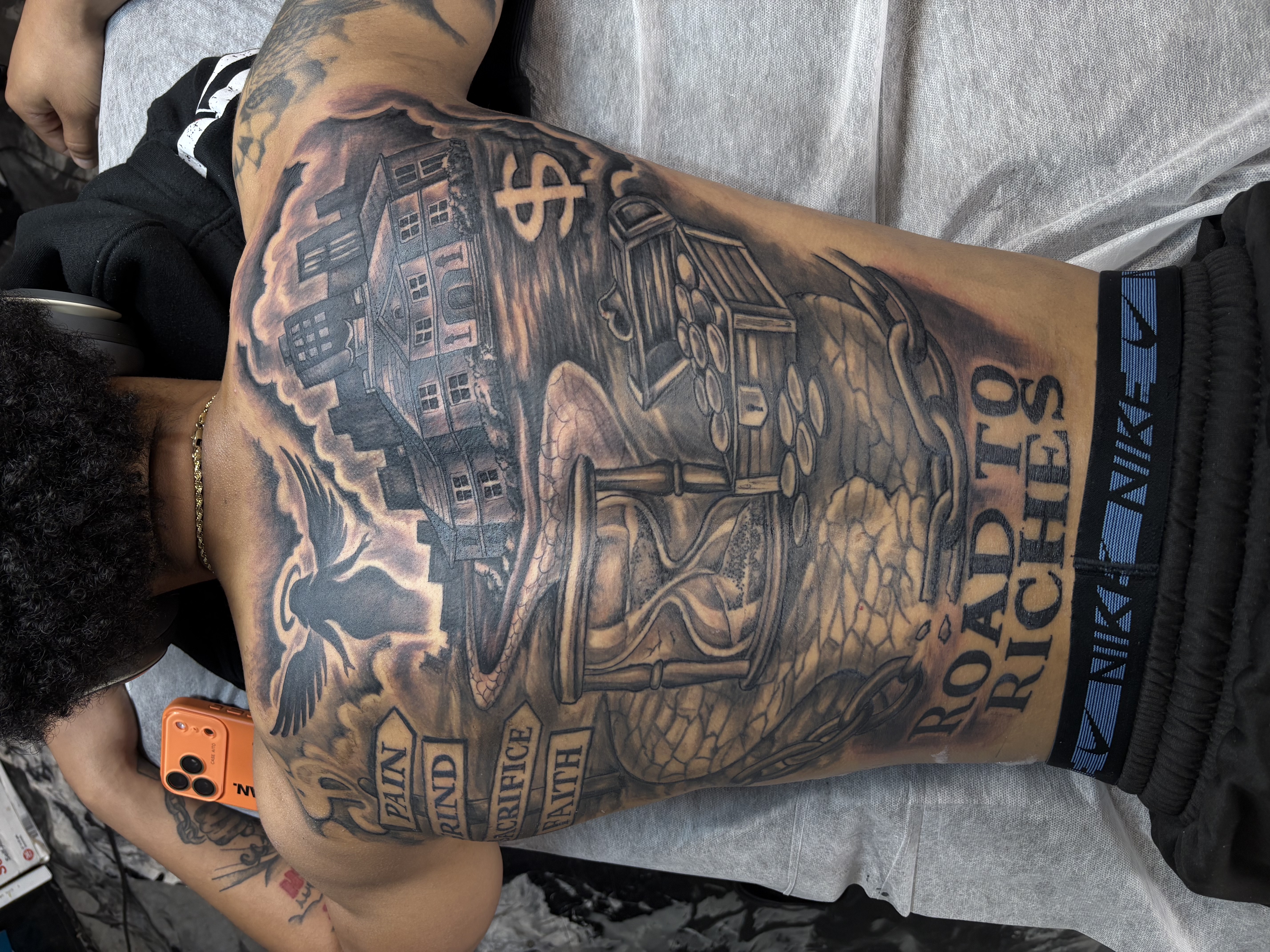 Black & Grey + Illustrative angel tattoo on Full Back by 438Star on TattMe