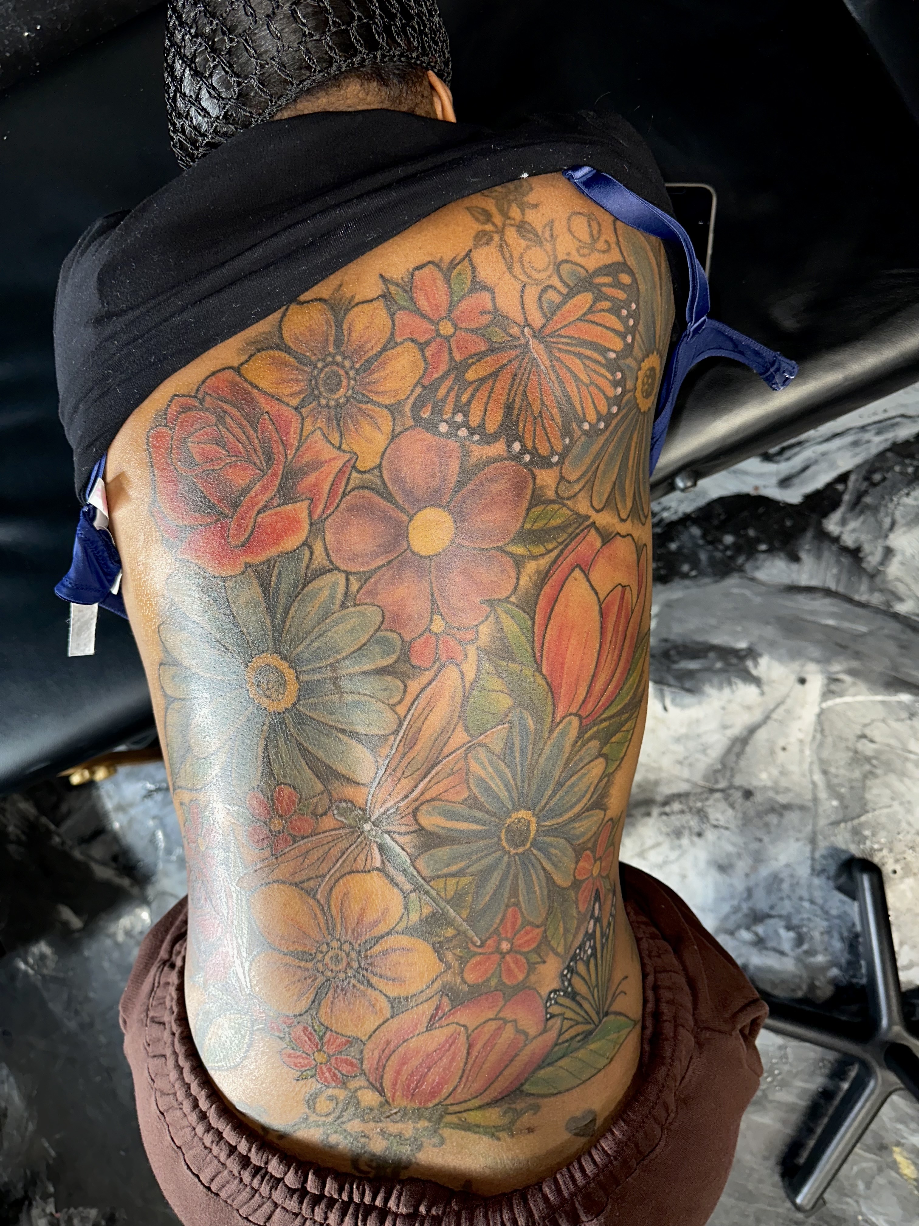 Floral + Color flowers tattoo on Full Back by 438Star on TattMe