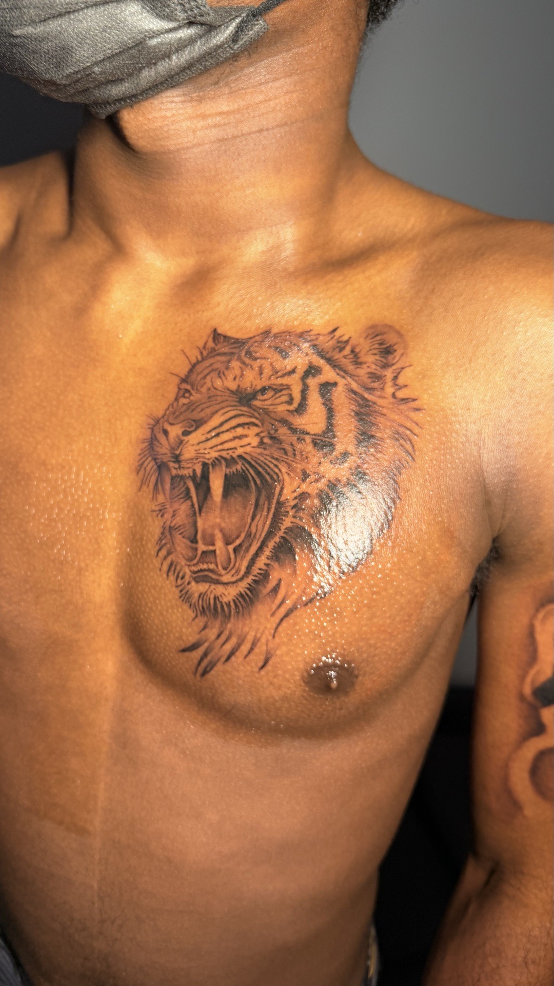 Black & Grey + Illustrative tiger tattoo on Chest by tattoo.banditt on TattMe