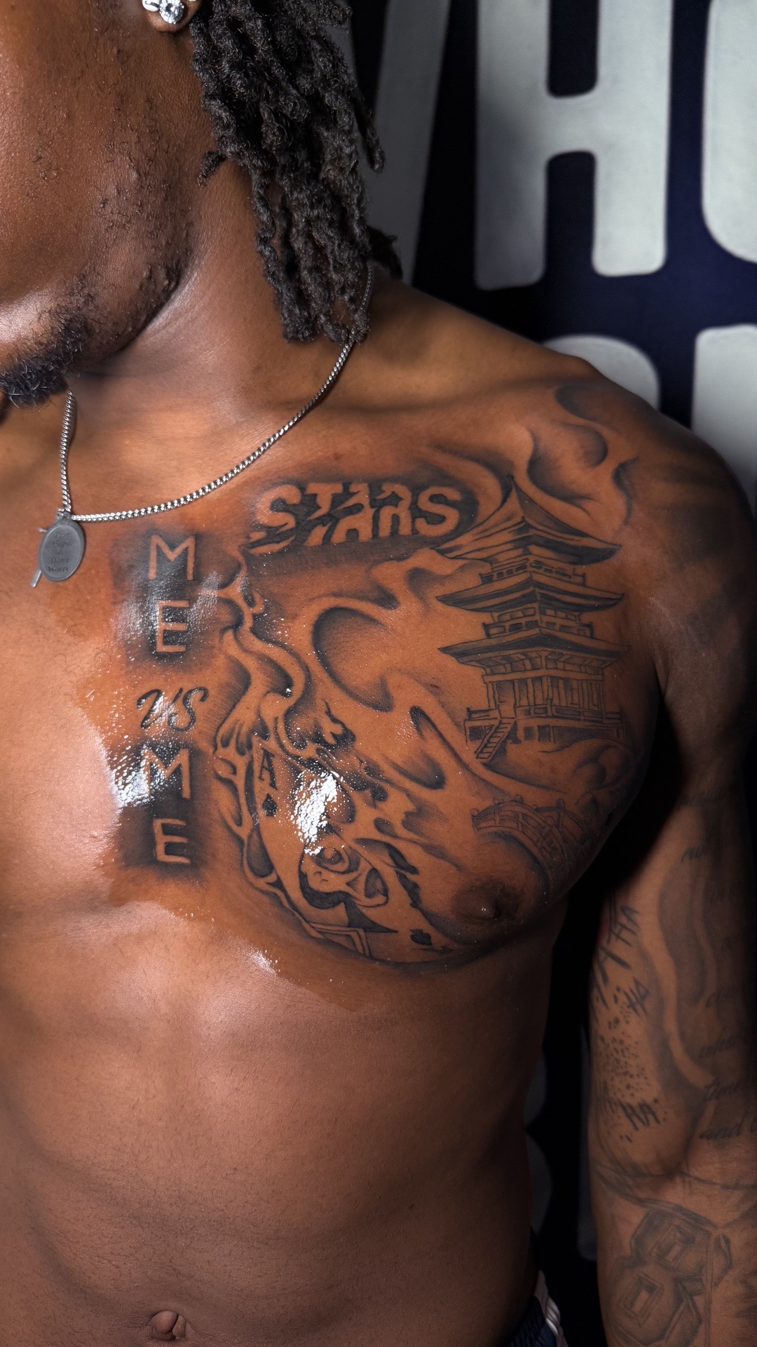 Black & Grey + Japanese pagoda tattoo on Chest by tattoo.banditt on TattMe