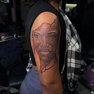 Black & Grey + Realism face tattoo on Upper Arm by 100inkz on TattMe