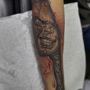 Black & Grey + Realism chucky tattoo on Forearm by 100inkz on TattMe