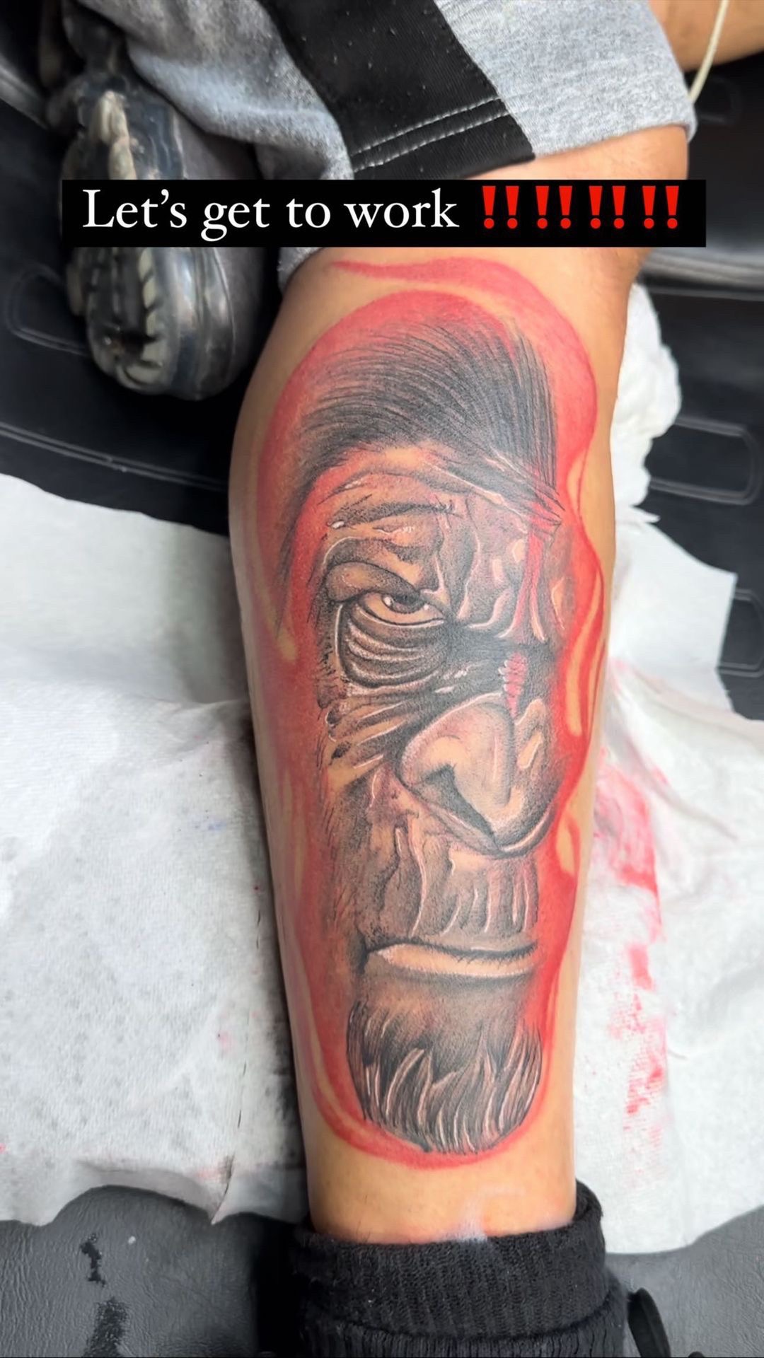 Black & Grey + Realism gorilla tattoo on Calf by 100inkz on TattMe