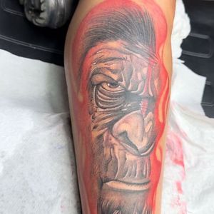 Black & Grey + Realism gorilla tattoo on Calf by 100inkz on TattMe