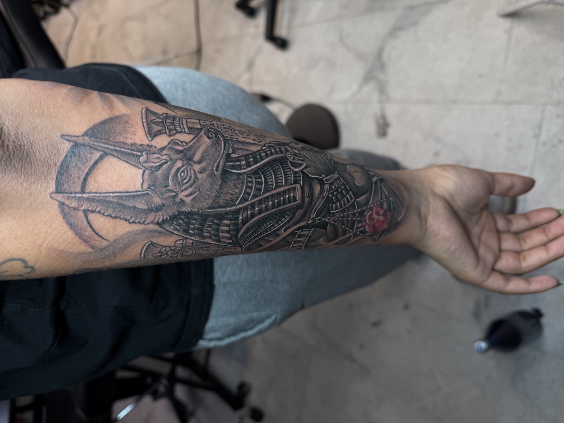 Black & Grey + Illustrative anubis tattoo on Forearm by 100inkz on TattMe