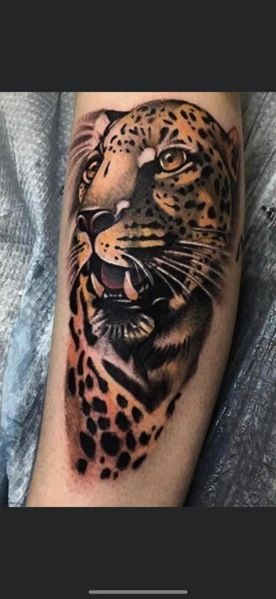 Color + Illustrative leopard tattoo on Forearm by 100inkz on TattMe