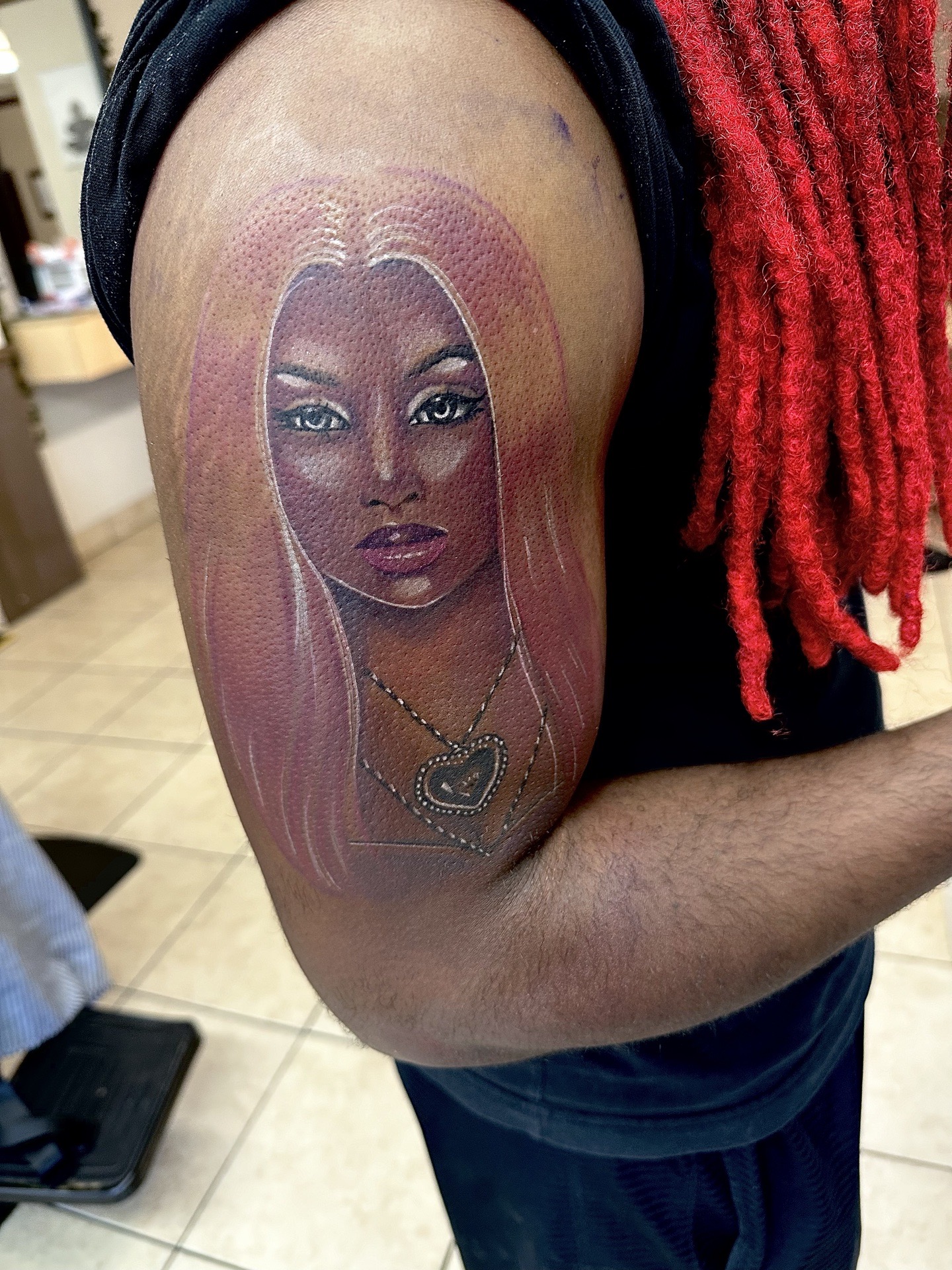 Realism + Color woman tattoo on Upper Arm by 100inkz on TattMe