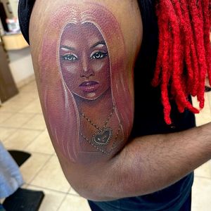 Realism + Color woman tattoo on Upper Arm by 100inkz on TattMe