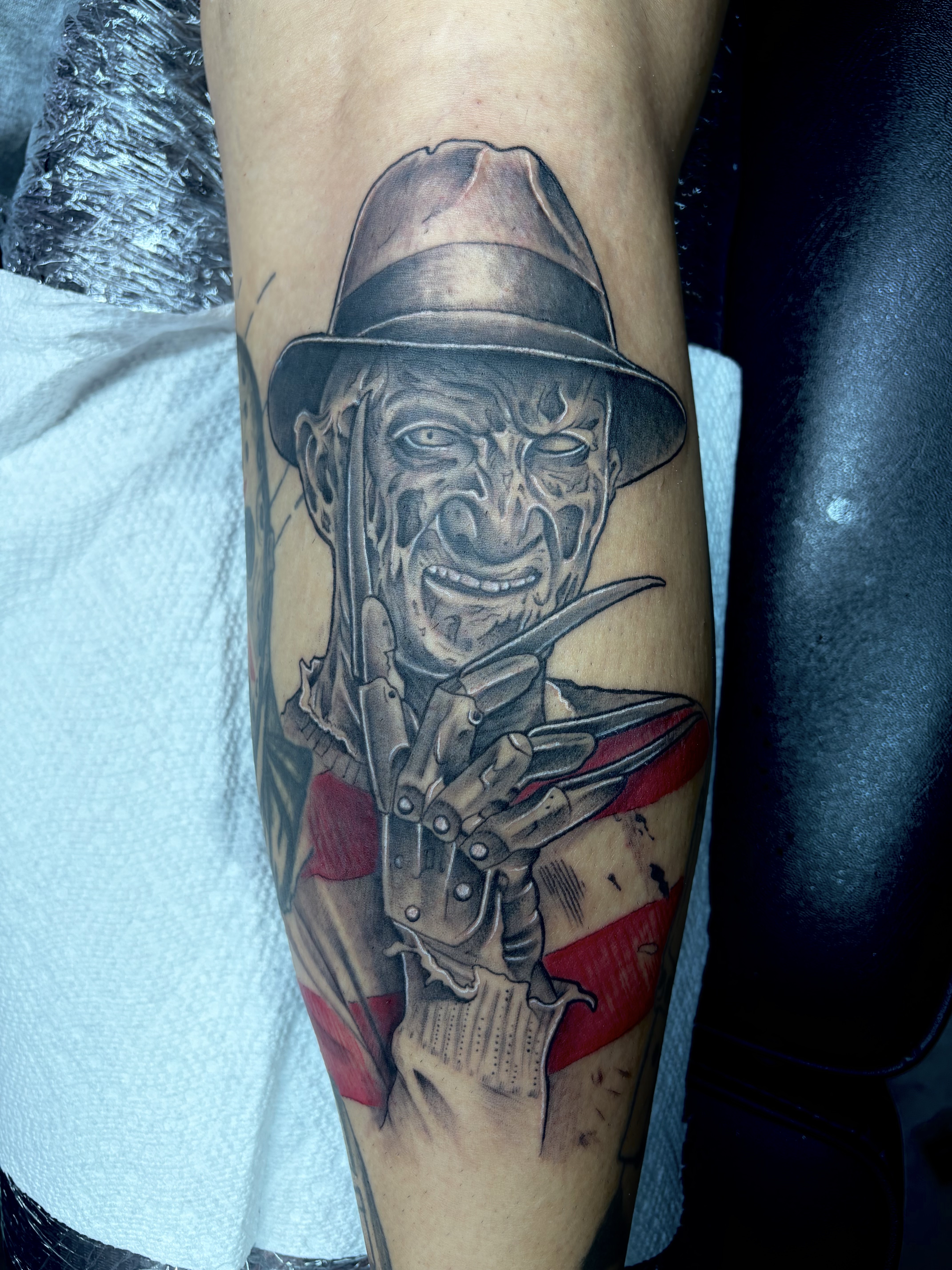 Realism + Black & Grey freddy krueger tattoo on Calf by 100inkz on TattMe
