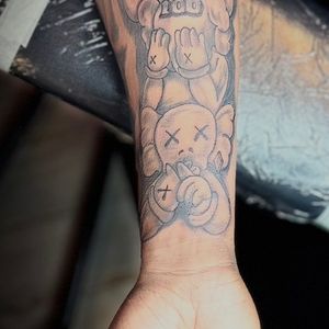 Black & Grey + Illustrative kaws tattoo on Forearm by Patriarch_Tattoo_Company on TattMe