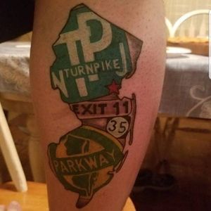 Color + Illustrative new jersey tattoo on Calf by LastWordArtistryInk on TattMe