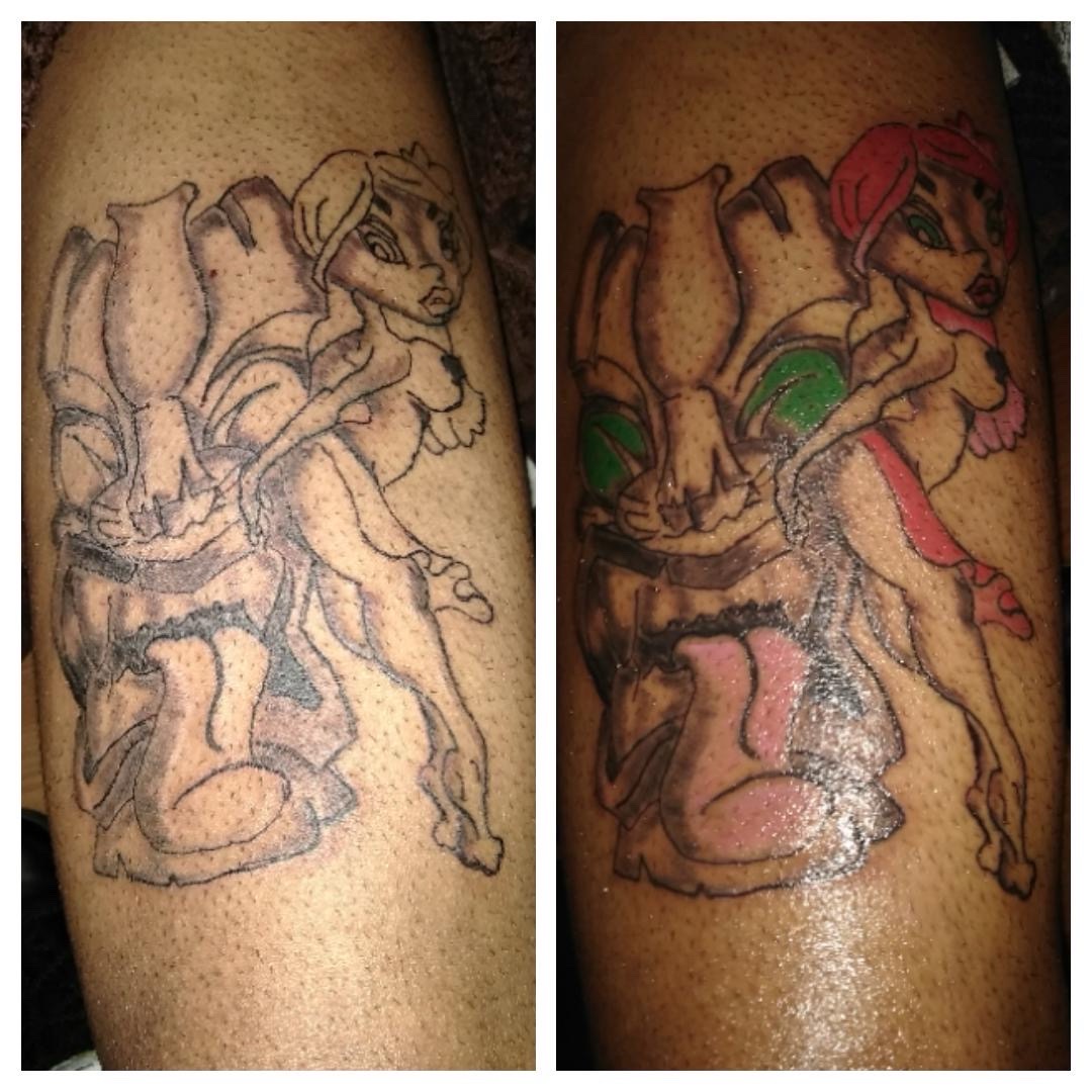 Cartoon + New School woman tattoo on Thigh by LastWordArtistryInk on TattMe