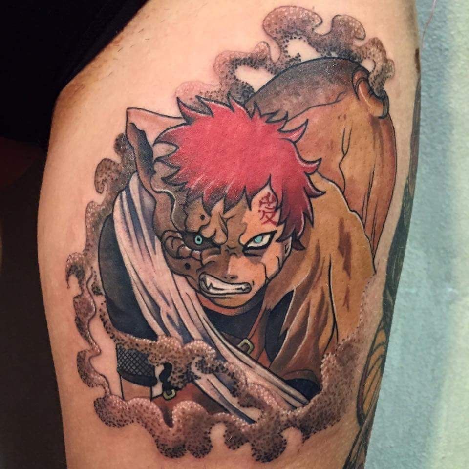 Anime + Color gaara tattoo on Thigh by LastWordArtistryInk on TattMe