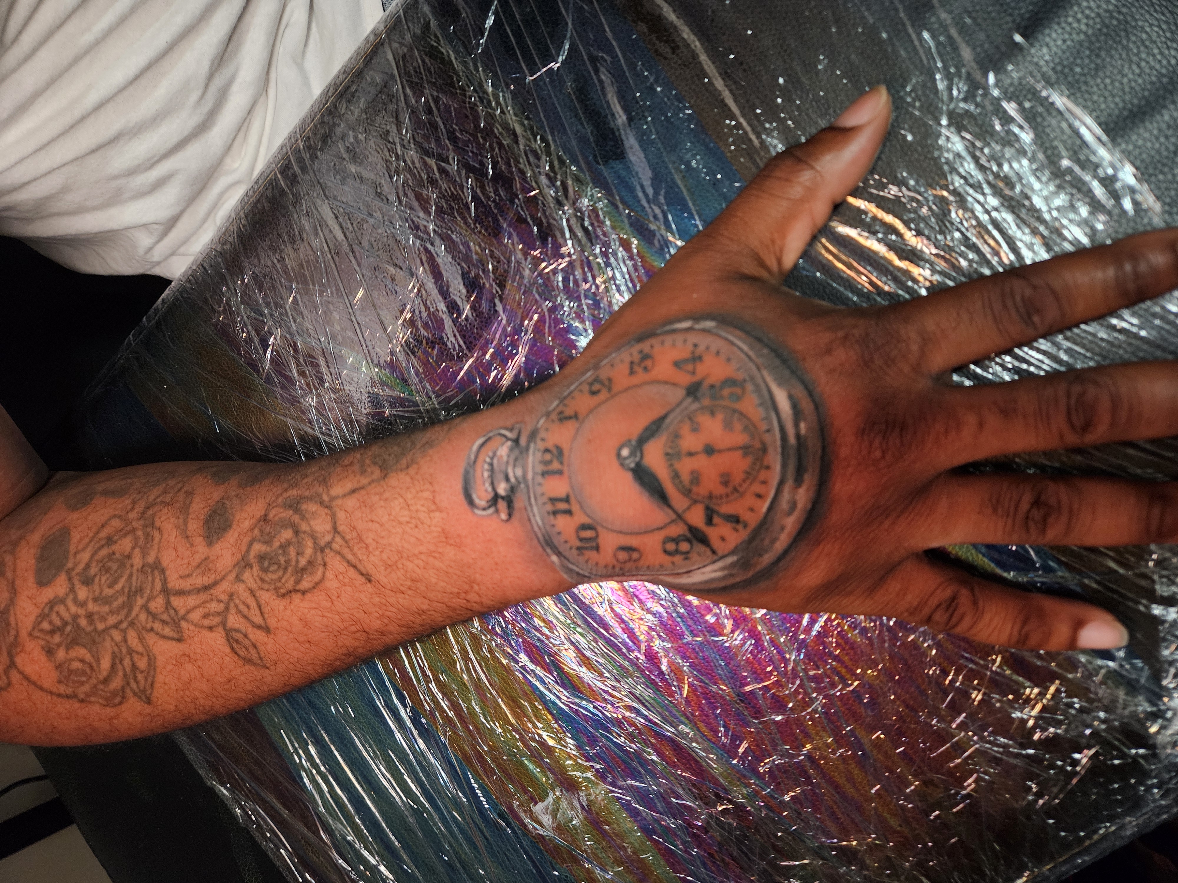 Black & Grey + Realism pocket watch tattoo on Hand by Jacob_Love_TD on TattMe