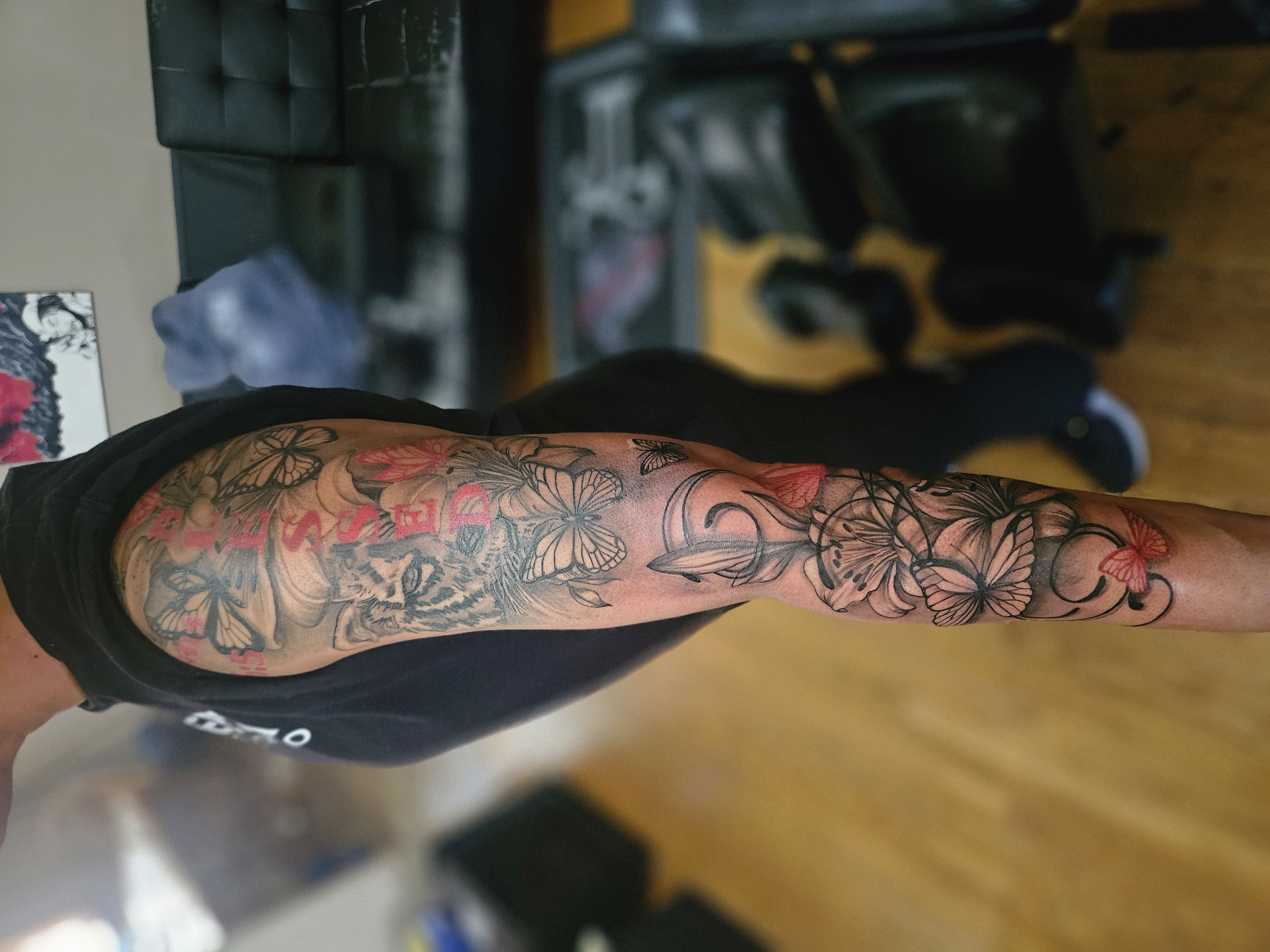 Black & Grey + Illustrative tiger tattoo on Full Sleeve by Jacob_Love_TD on TattMe