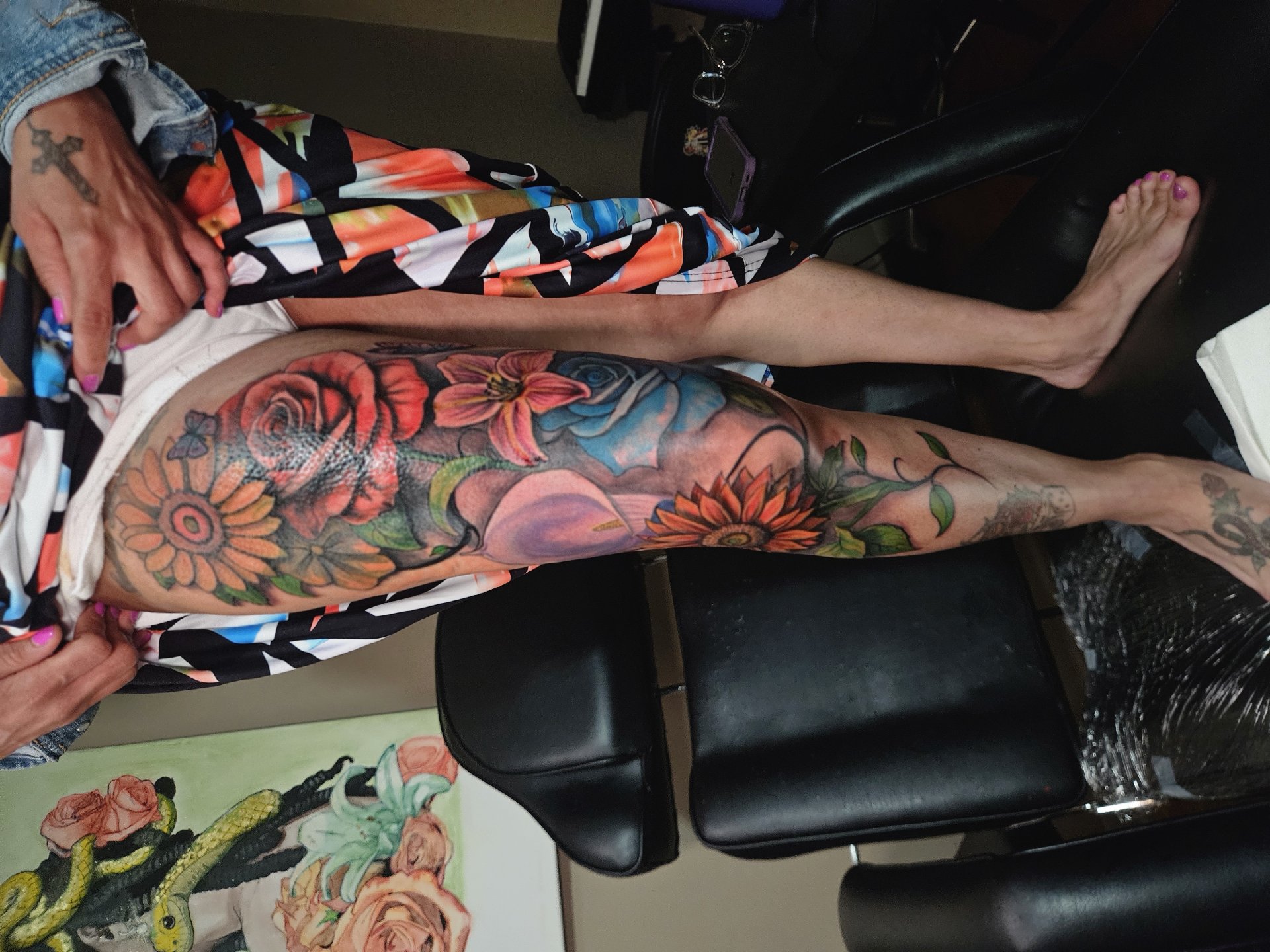 Color + Floral flowers tattoo on Full Leg Sleeve by Jacob_Love_TD on TattMe