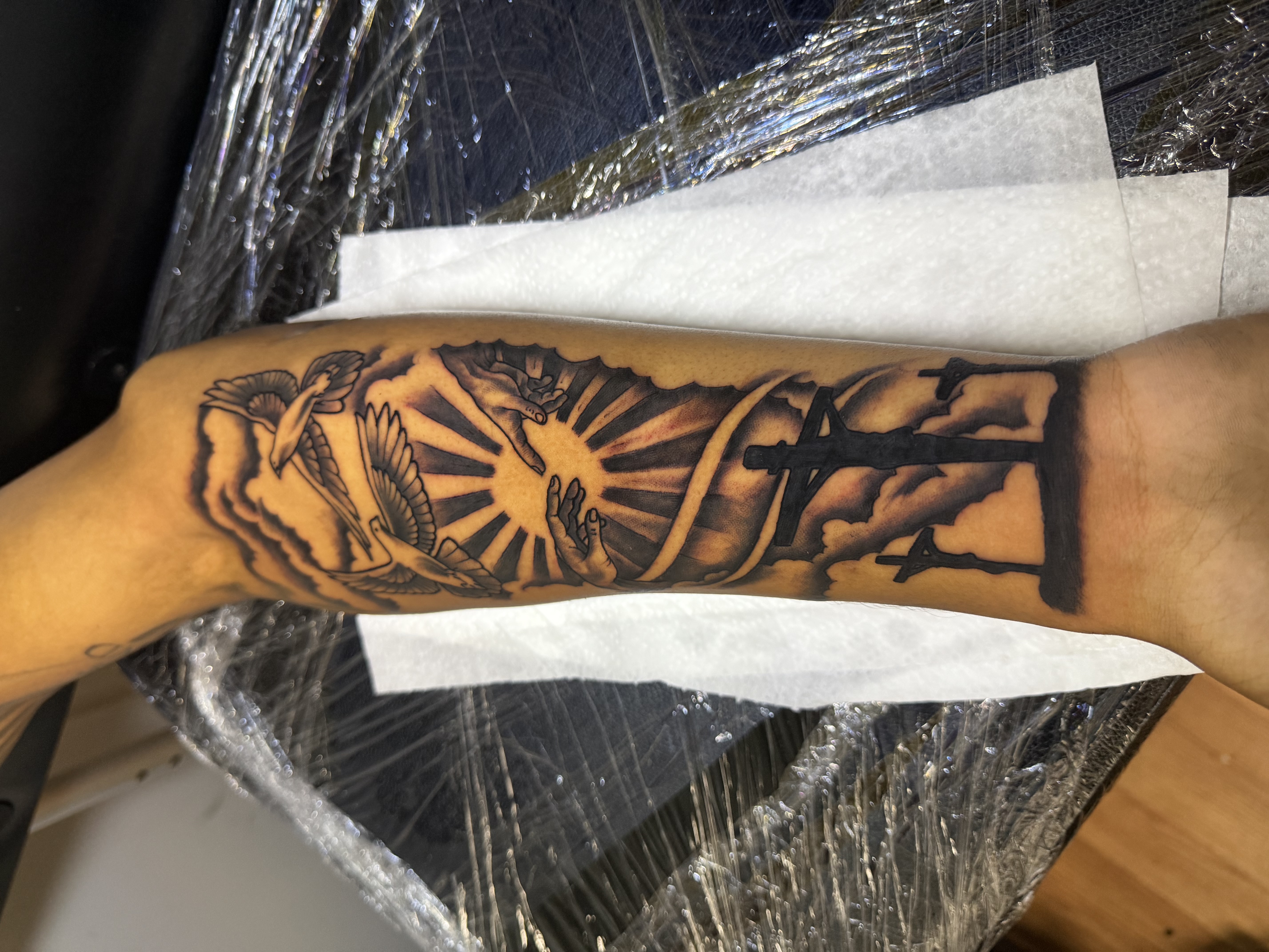 Black & Grey + Illustrative doves tattoo on Forearm by TaeDavinci on TattMe