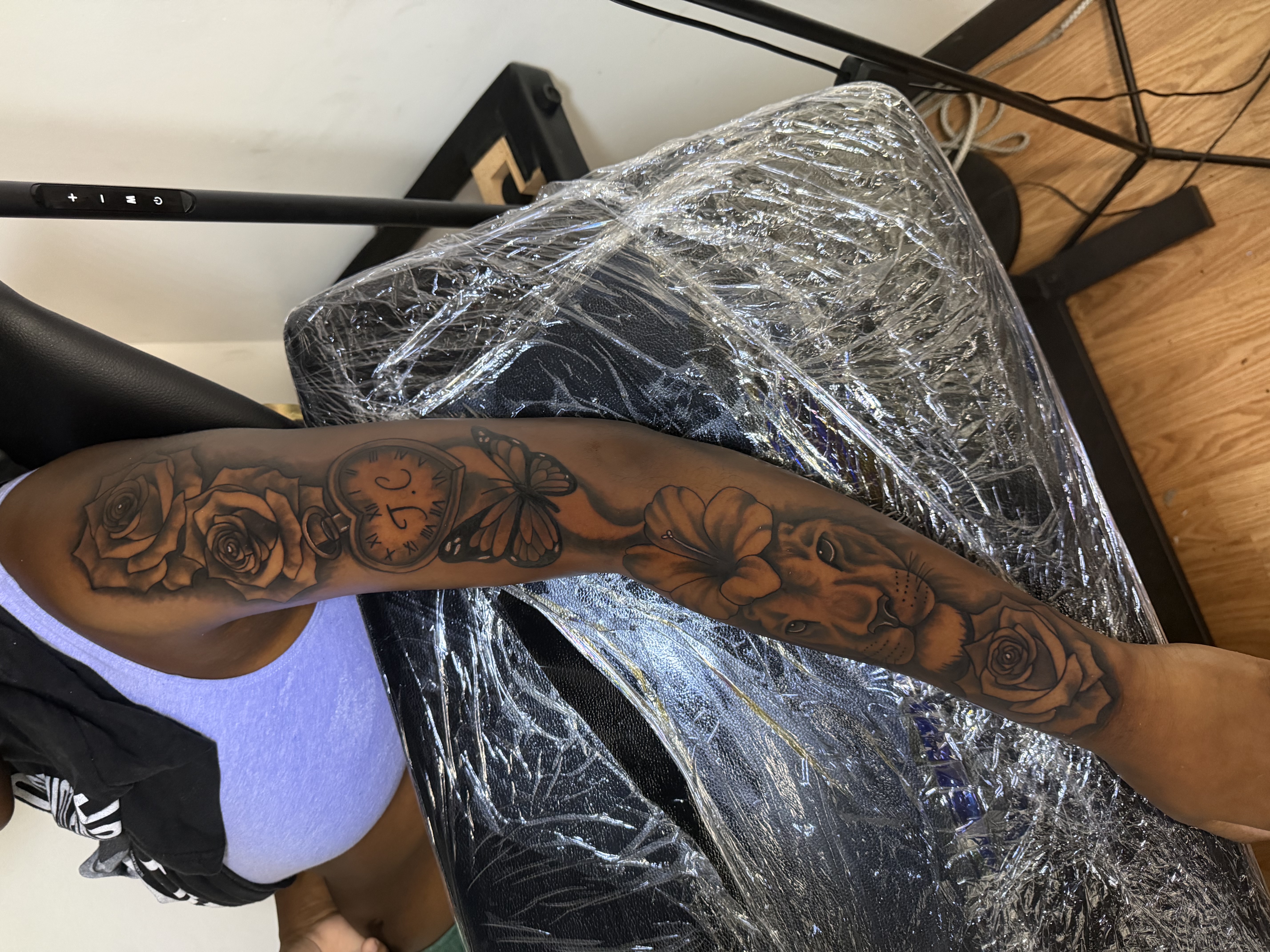 Black & Grey + Floral roses tattoo on Full Sleeve by TaeDavinci on TattMe