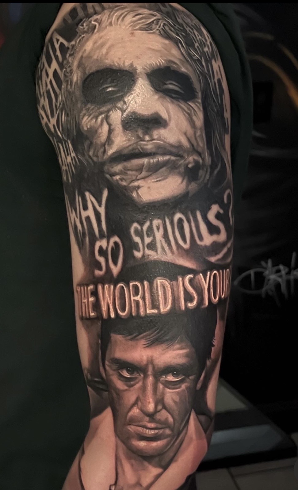 Realism + Black & Grey joker tattoo on Upper Arm by D-Artist on TattMe
