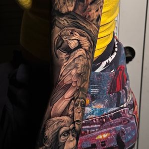 Realism + Black & Grey leopard tattoo on Full Sleeve by D-Artist on TattMe