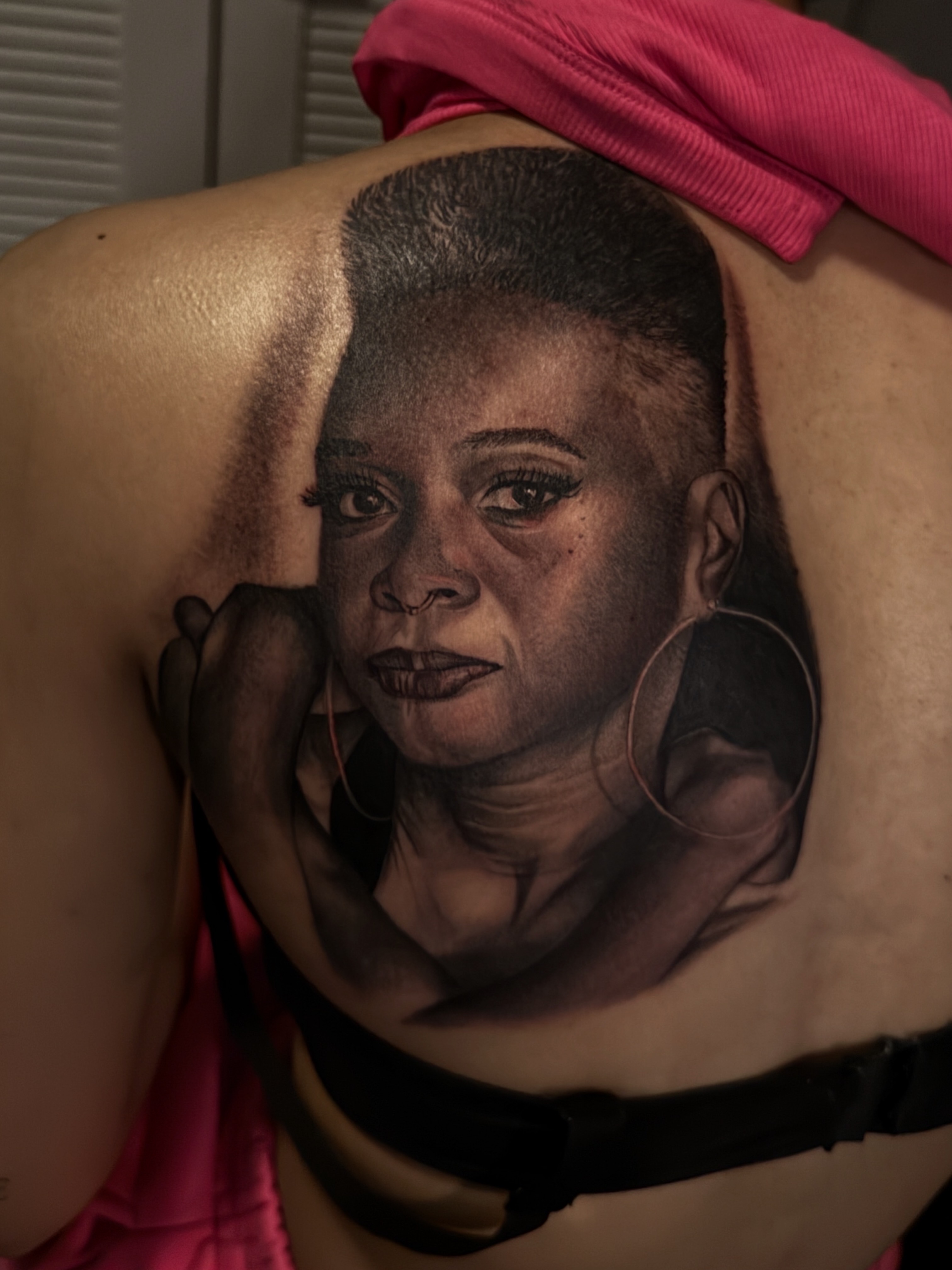 Realism + Black & Grey portrait tattoo on Shoulder Blade by D-Artist on TattMe
