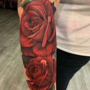 Color + Floral roses tattoo on Forearm by D-Artist on TattMe