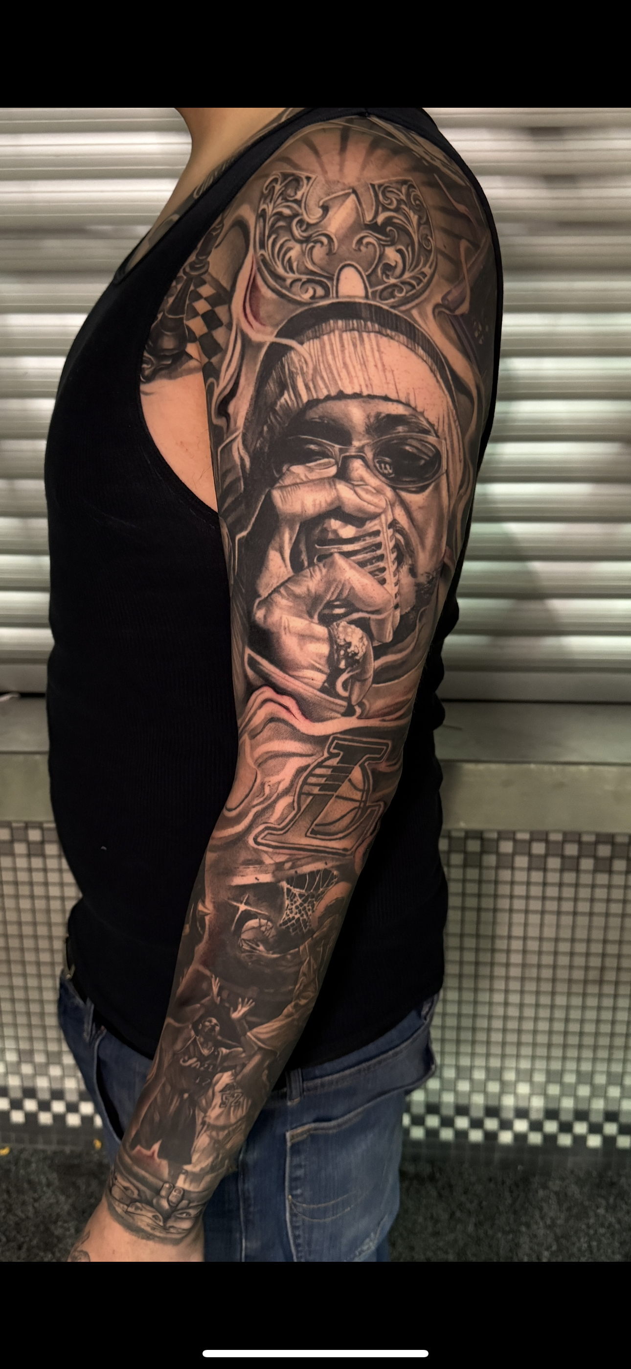 Black & Grey + Realism portrait tattoo on Full Sleeve by D-Artist on TattMe