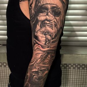 Black & Grey + Realism portrait tattoo on Full Sleeve by D-Artist on TattMe