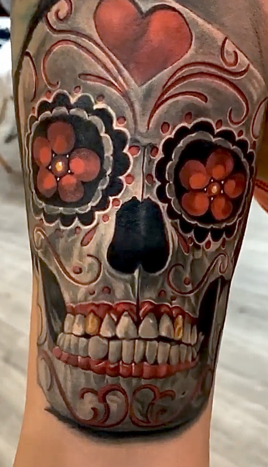 Color + Illustrative sugar skull tattoo on Forearm by D-Artist on TattMe