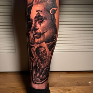 Realism + Black & Grey joker tattoo on Calf by D-Artist on TattMe