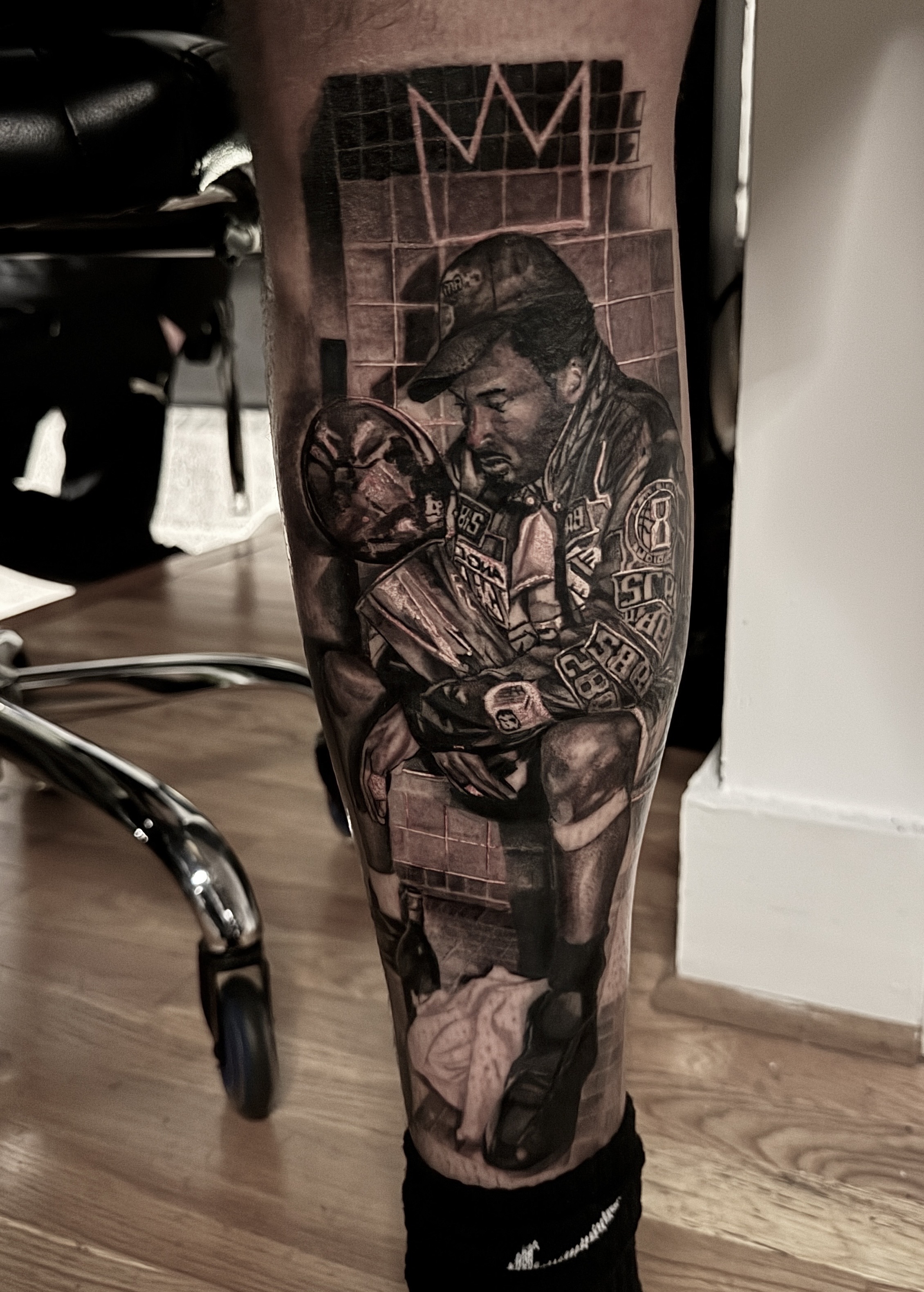 Black & Grey + Realism man tattoo on Calf by D-Artist on TattMe