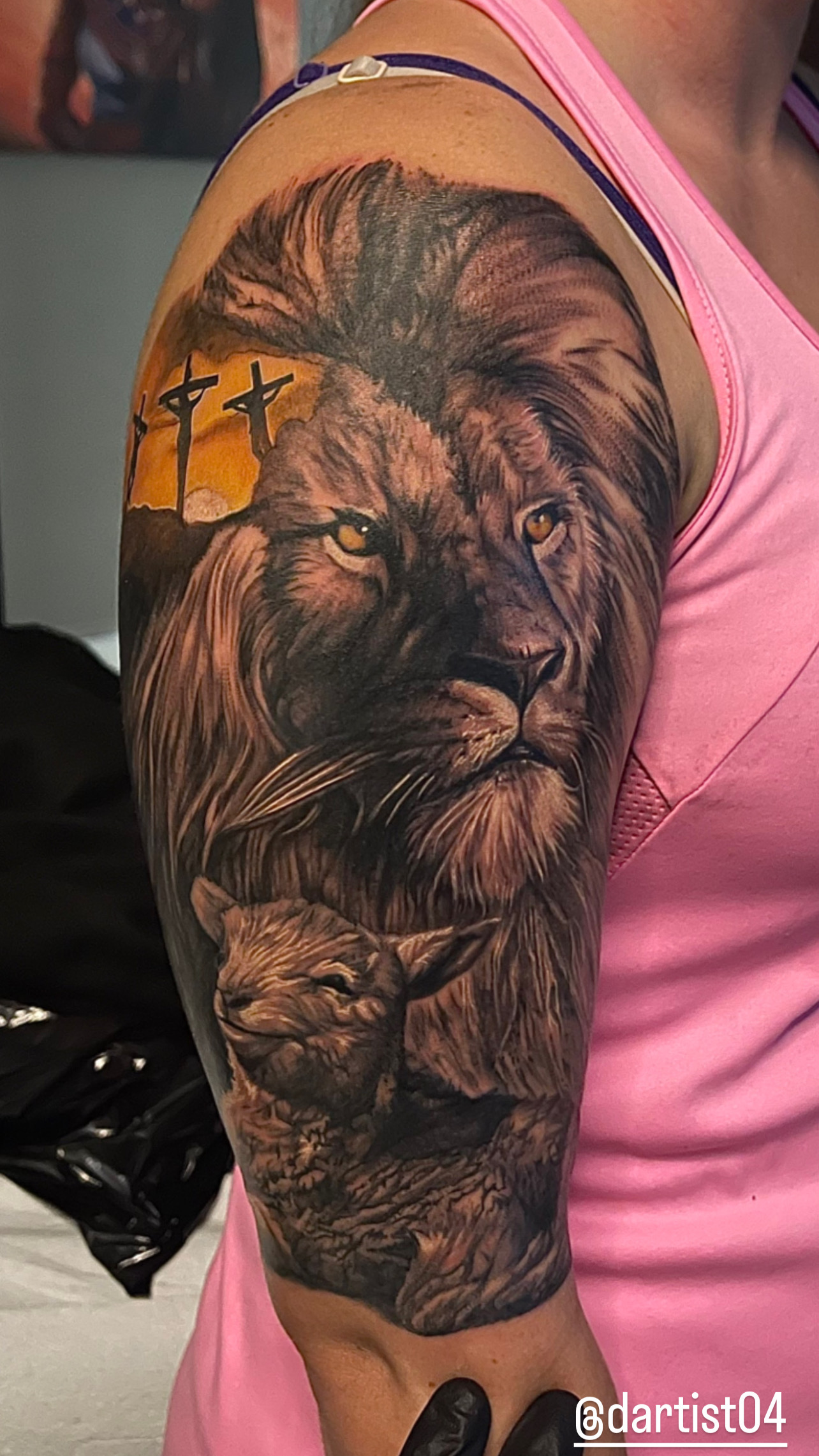 Realism + Black & Grey lion tattoo on Upper Arm by D-Artist on TattMe