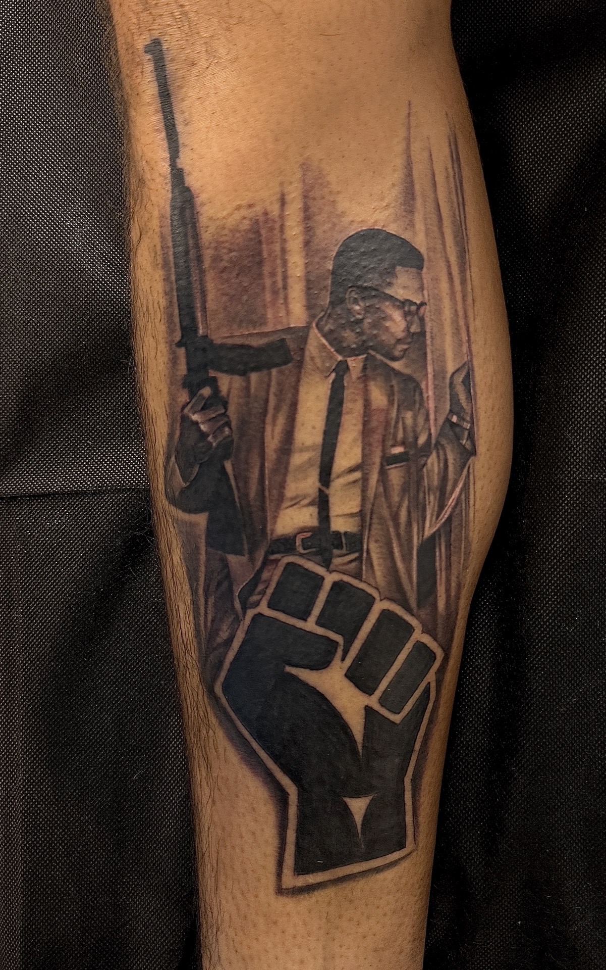 Black & Grey + Realism malcolm x tattoo on Calf by D-Artist on TattMe
