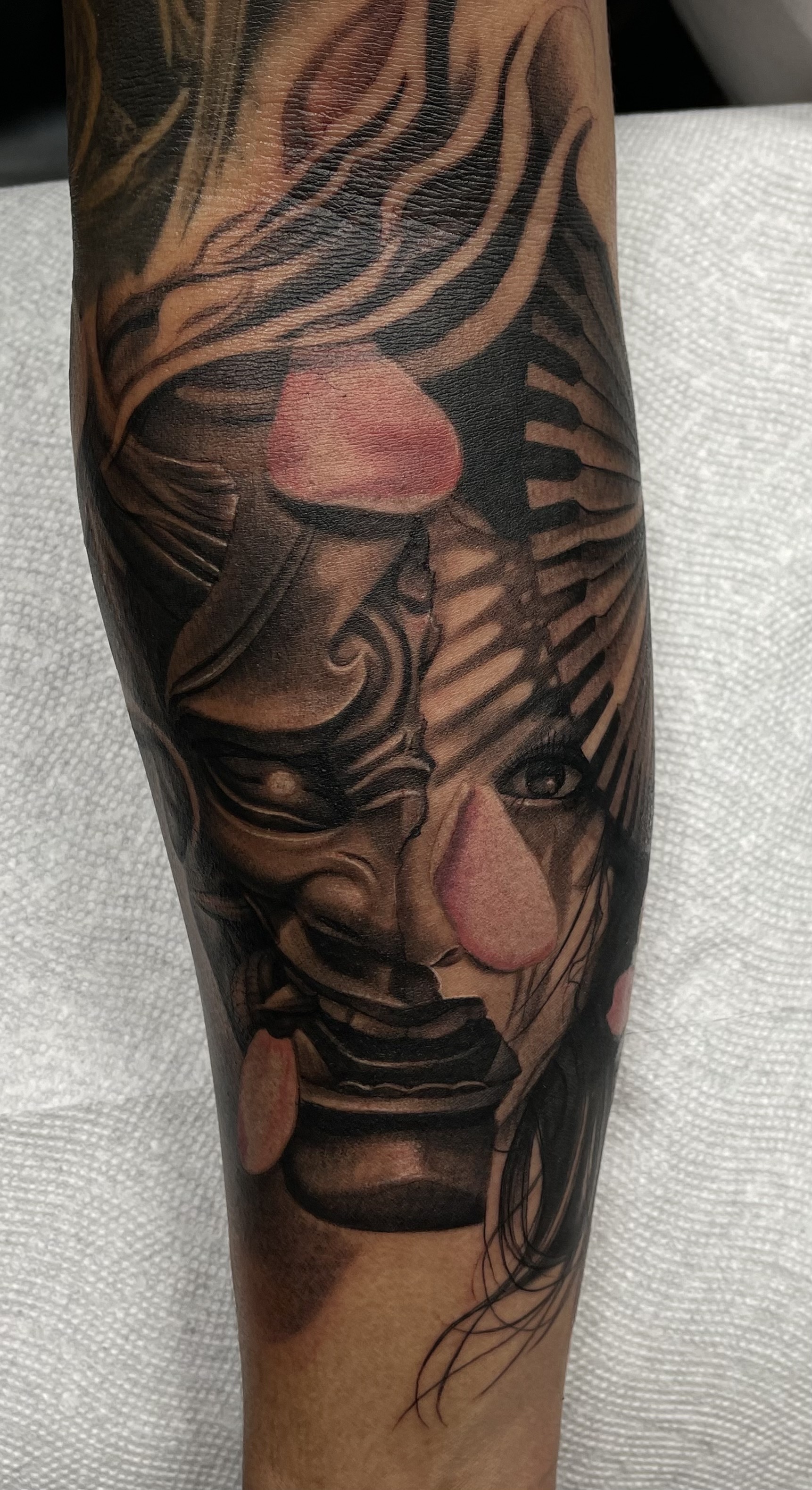 Japanese + Black & Grey hannya mask tattoo on Forearm by D-Artist on TattMe