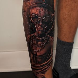 Black & Grey + Realism alien tattoo on Calf by D-Artist on TattMe