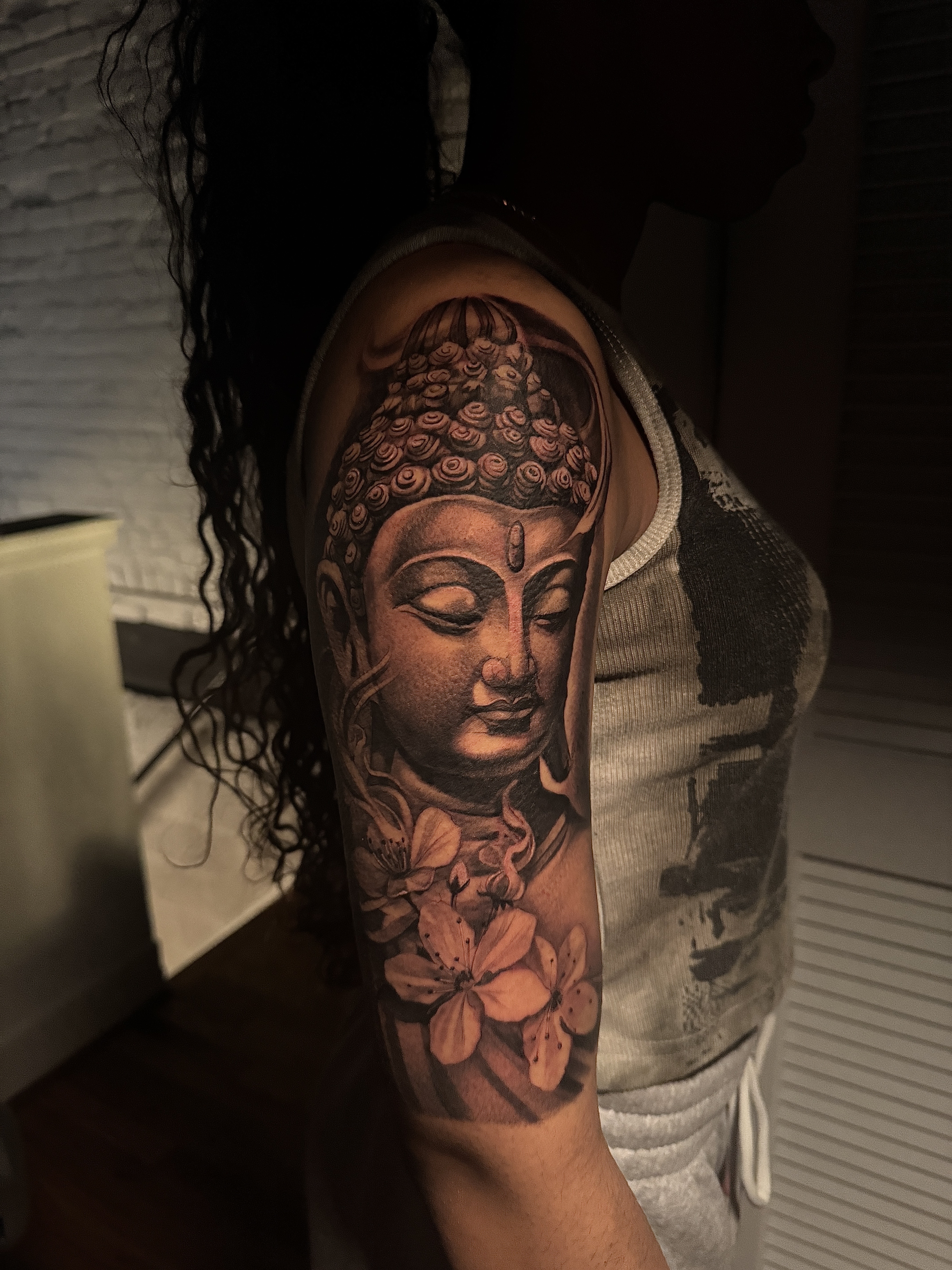 Black & Grey + Realism buddha tattoo on Upper Arm by D-Artist on TattMe