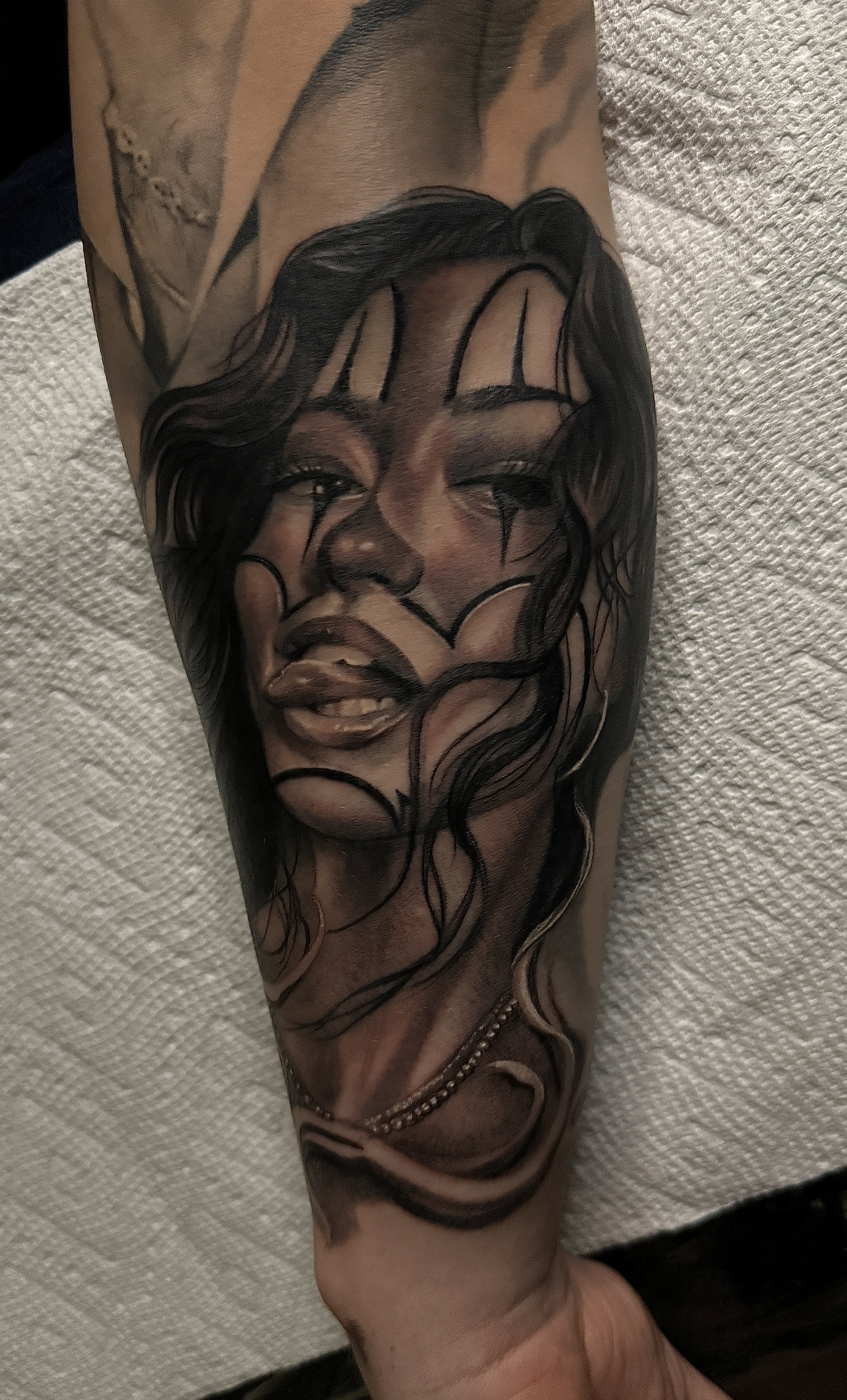Black & Grey + Realism woman tattoo on Forearm by D-Artist on TattMe