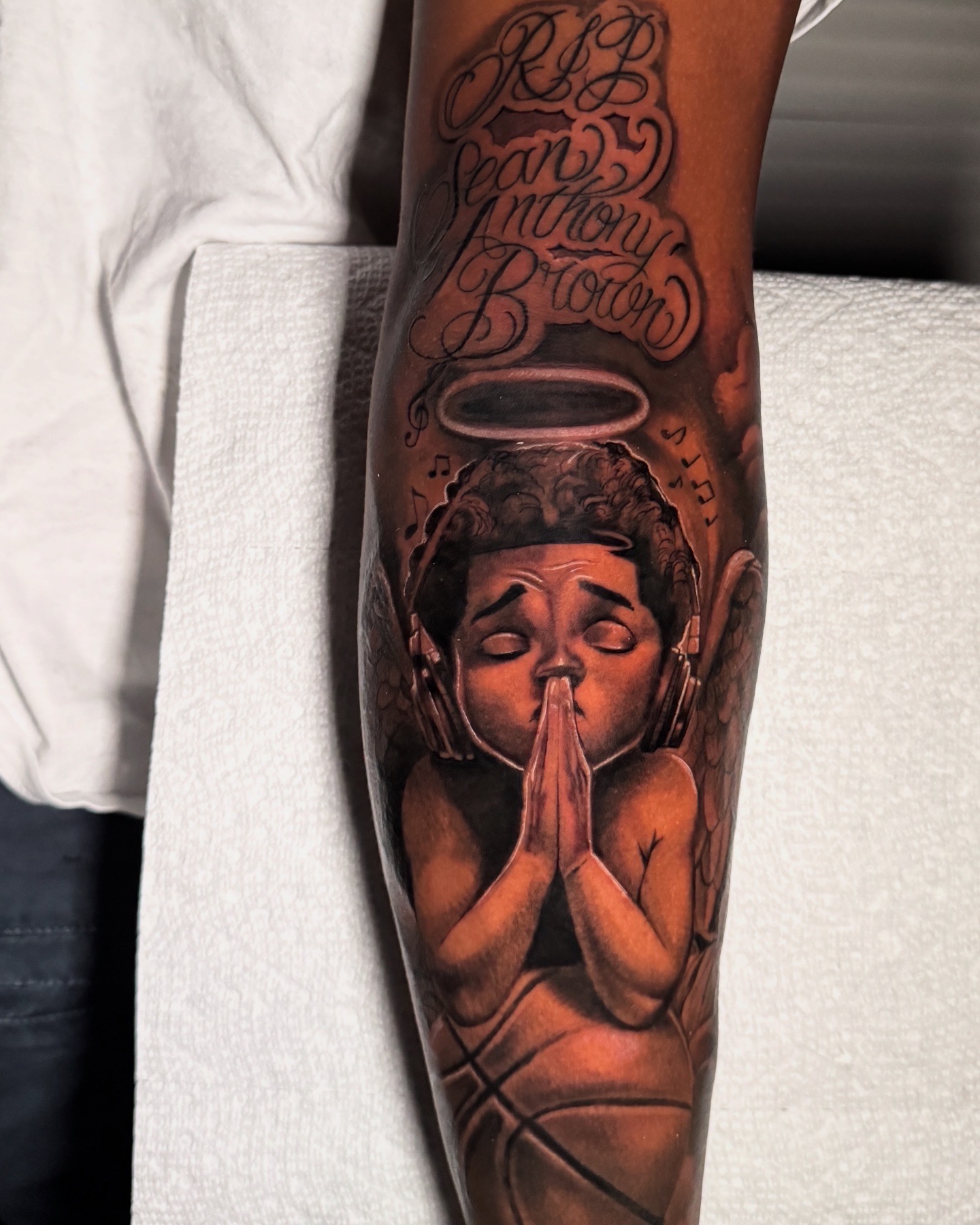 Black & Grey + Illustrative angel tattoo on Forearm by D-Artist on TattMe