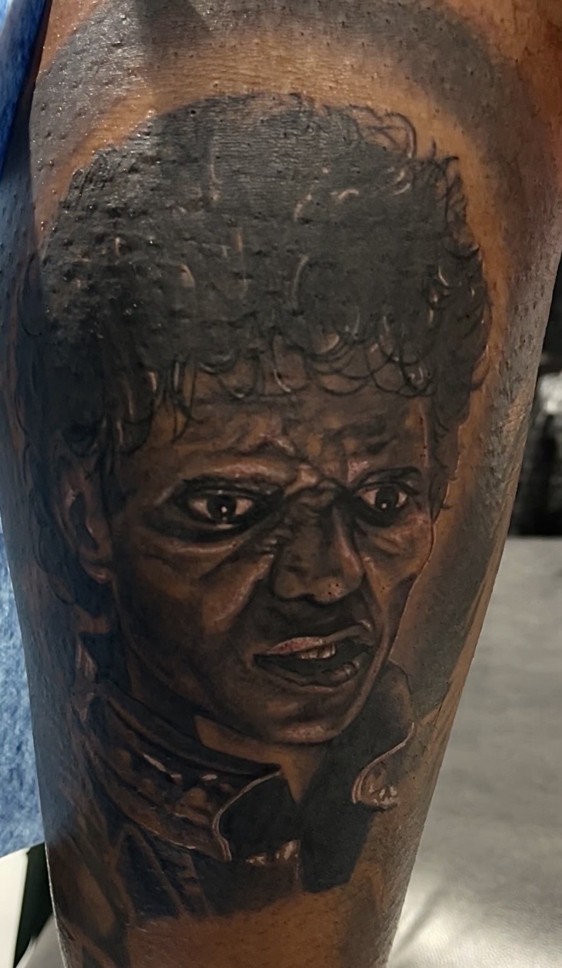 Realism + Portrait michael jackson tattoo on Calf by D-Artist on TattMe