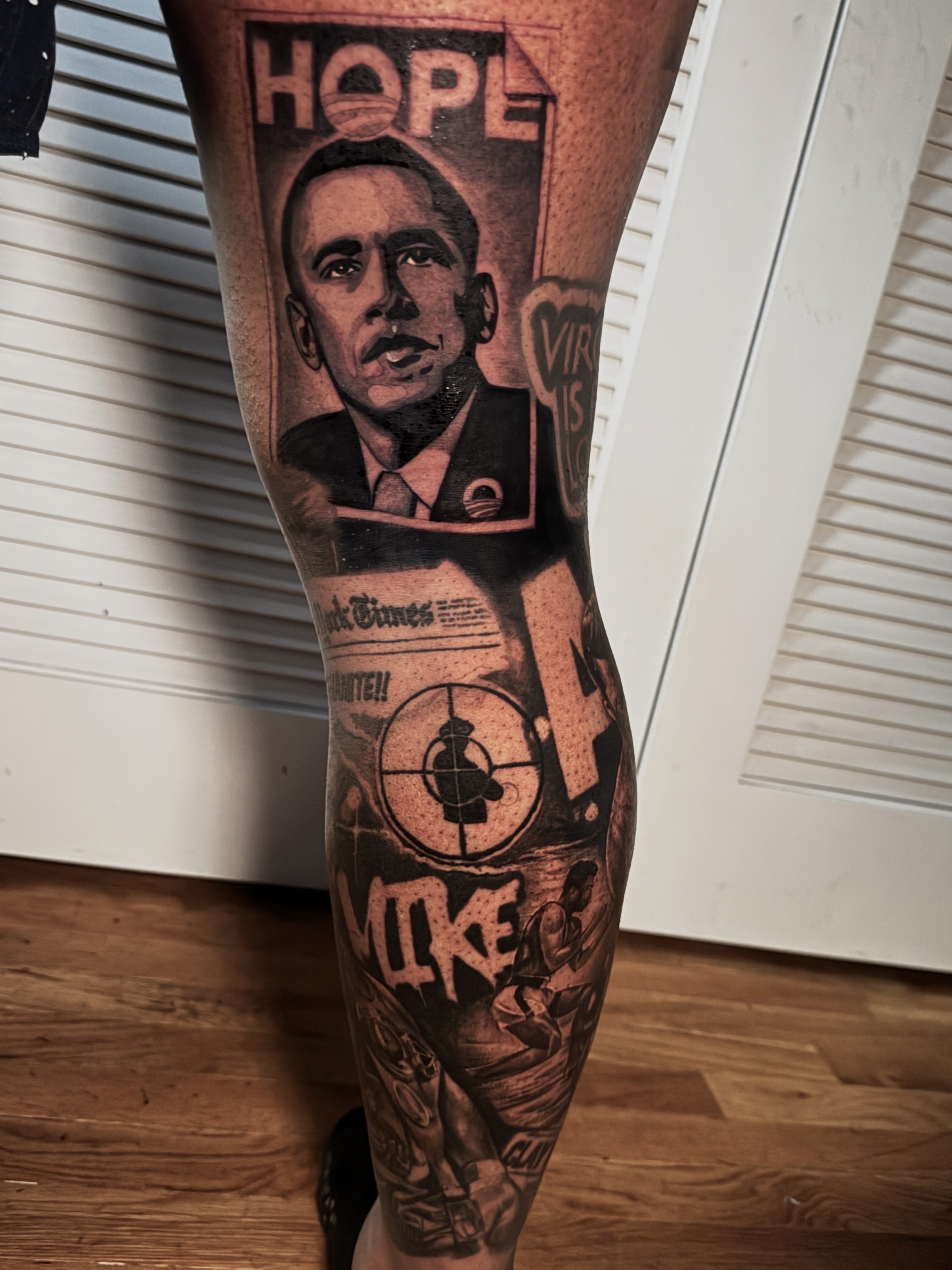 Black & Grey + Realism obama tattoo on Calf by D-Artist on TattMe