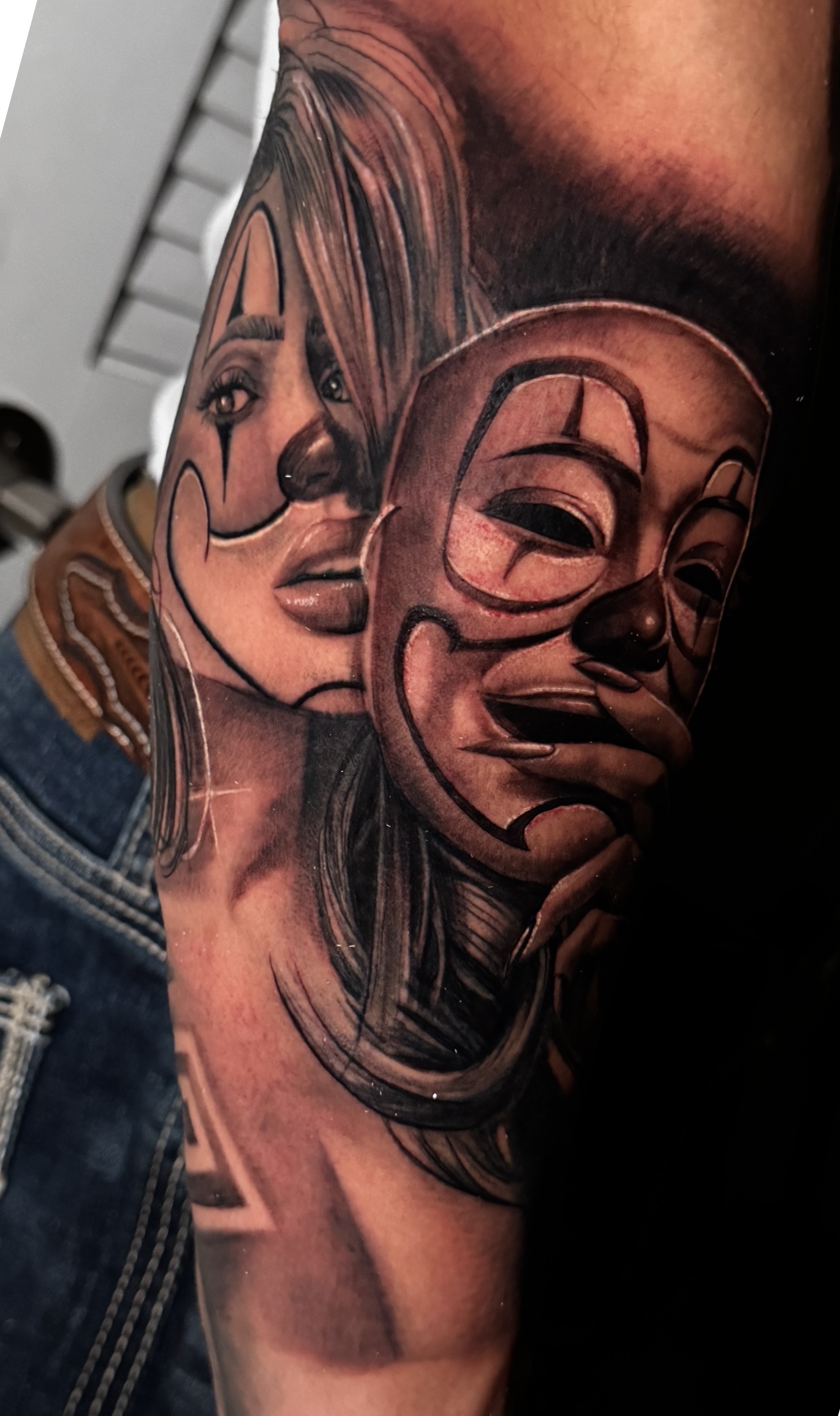 Black & Grey + Realism clown tattoo on Upper Arm by D-Artist on TattMe