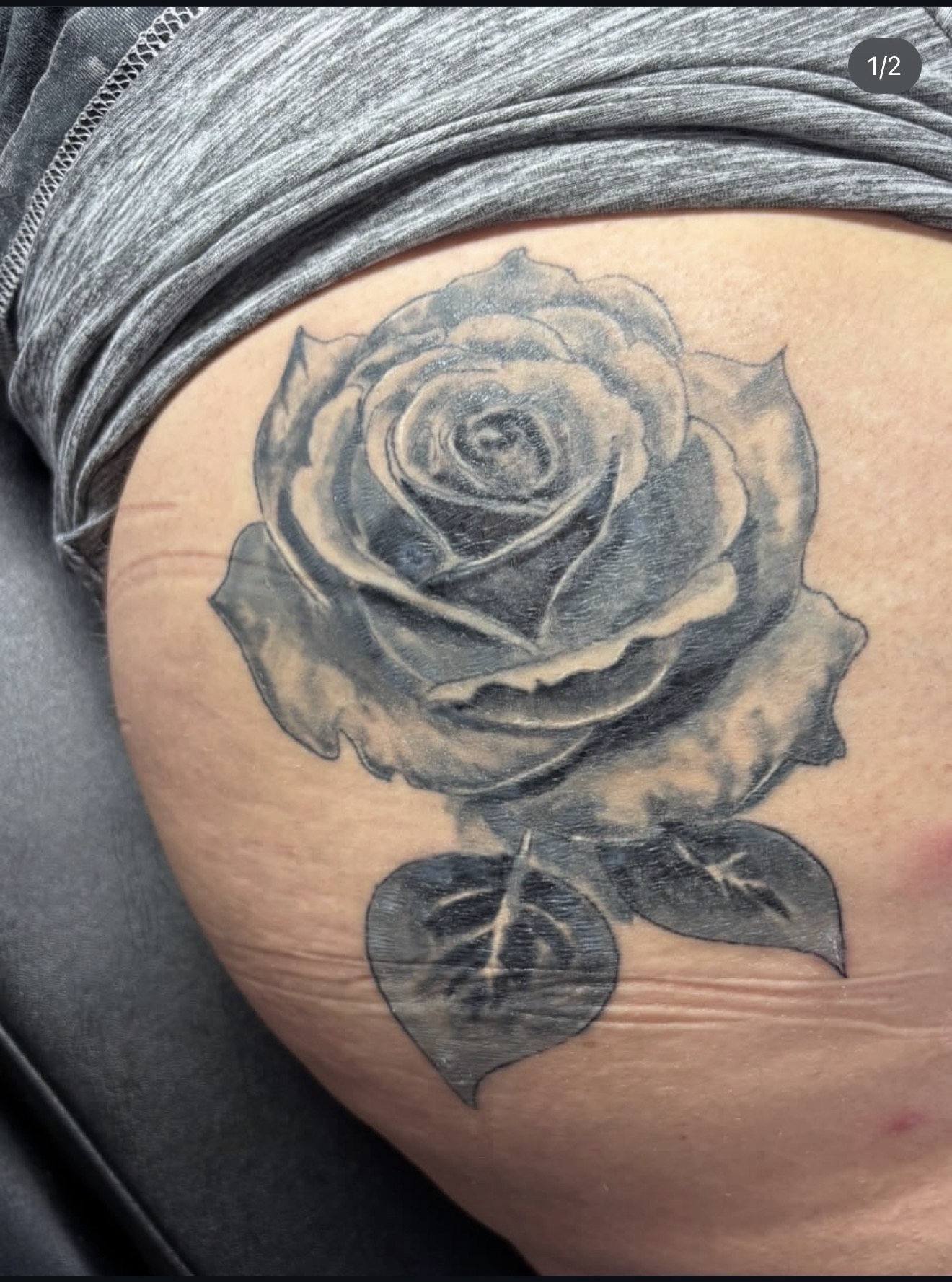Black & Grey + Floral rose tattoo on Hip by gq_ink on TattMe