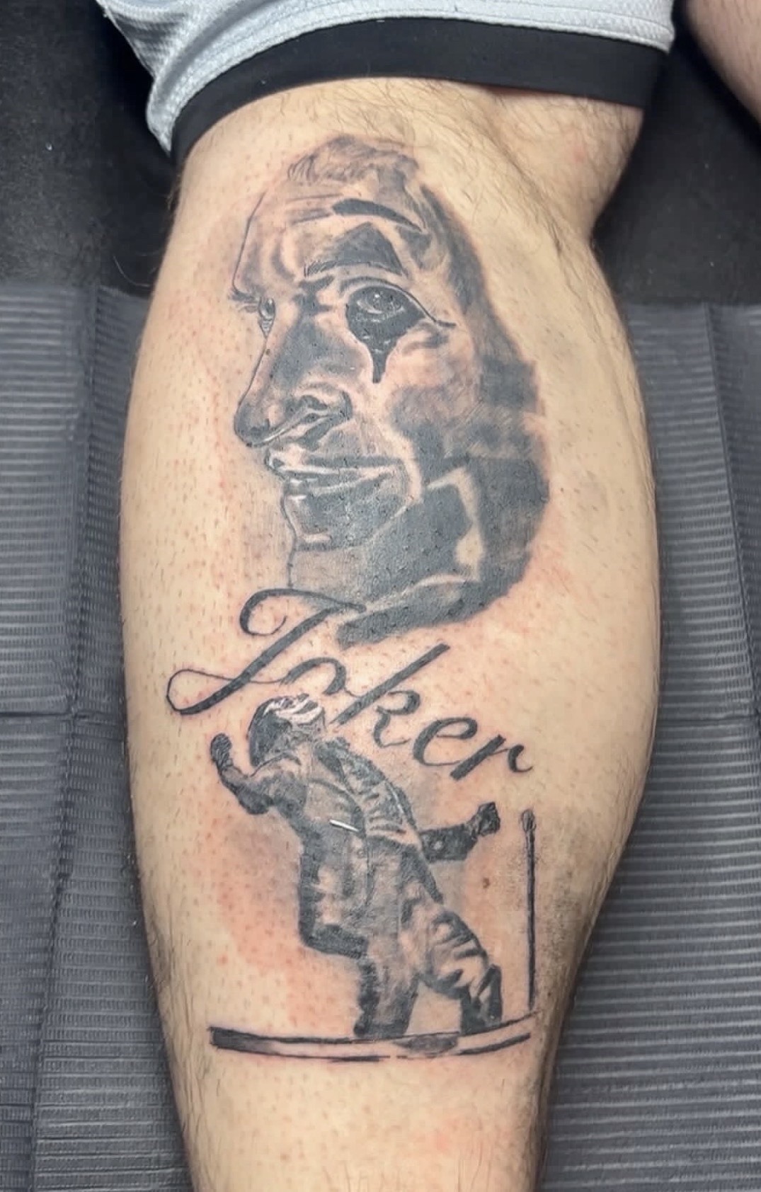 Black & Grey + Portrait joker tattoo on Calf by gq_ink on TattMe